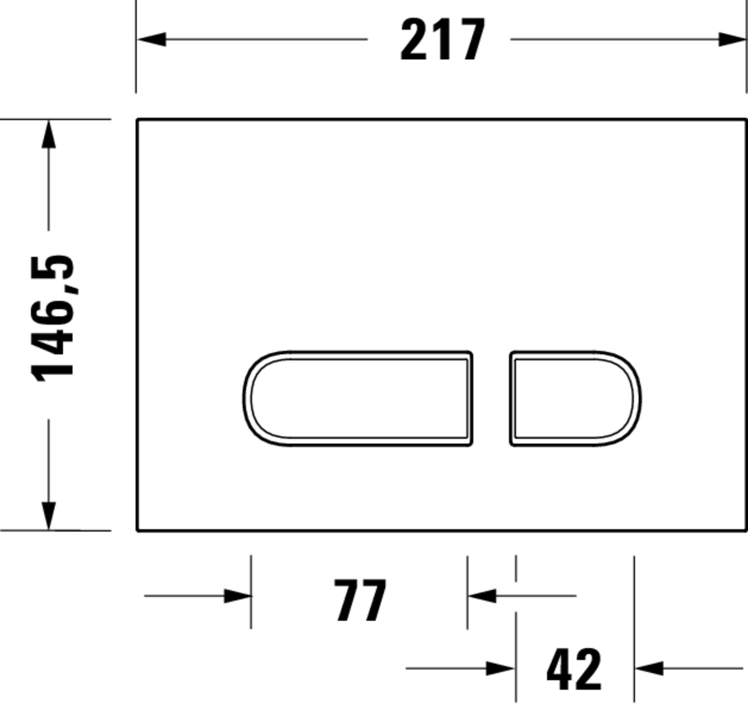 Technische Zeichnungen, Modell Nr.: WD5001, Betätigungsplatte mechanisch für WC, 217 x 147 x 10 mm