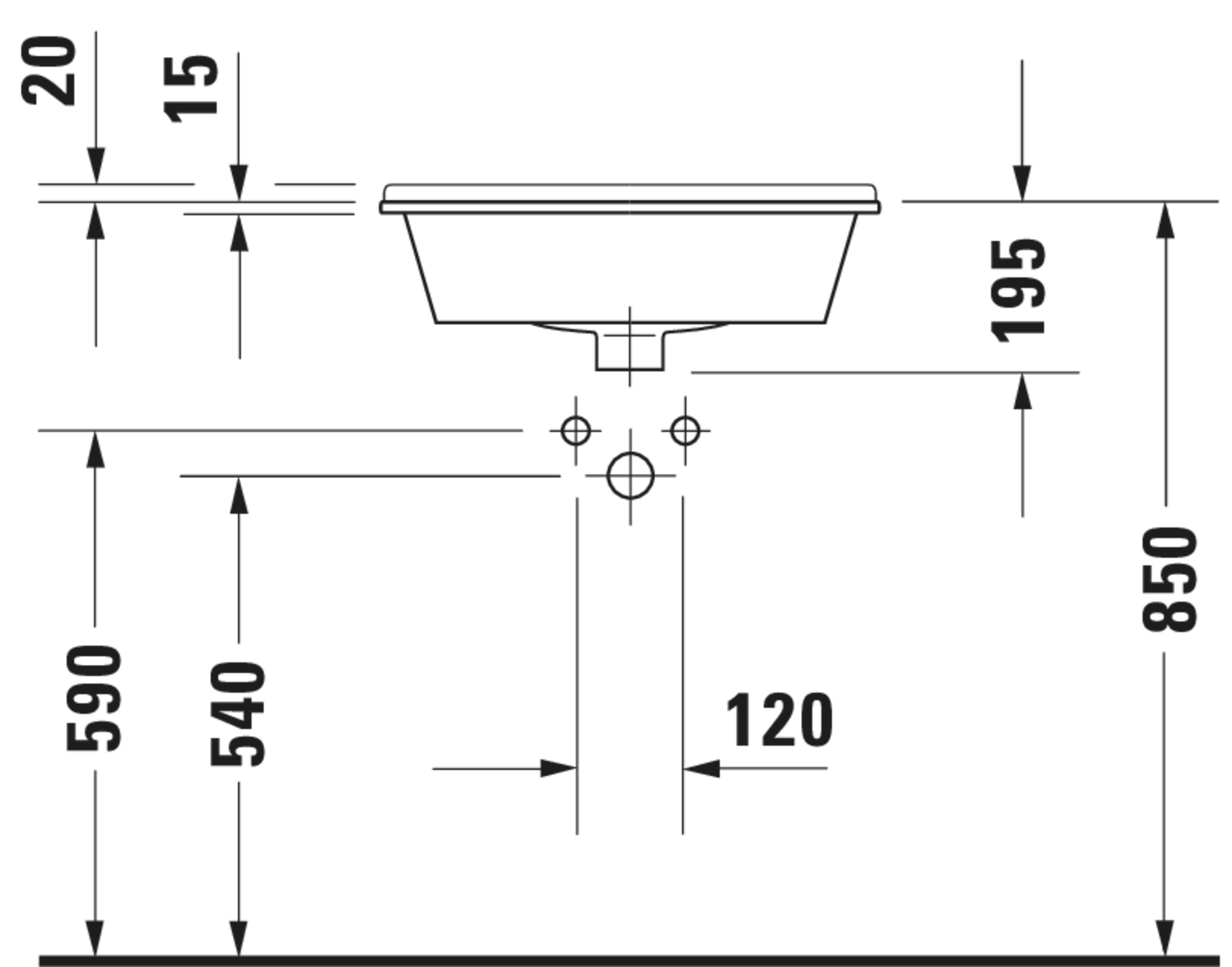 Technische Zeichnungen, Modell Nr.: 030256, Einbauwaschtisch, 560 x 230 x 465 mm