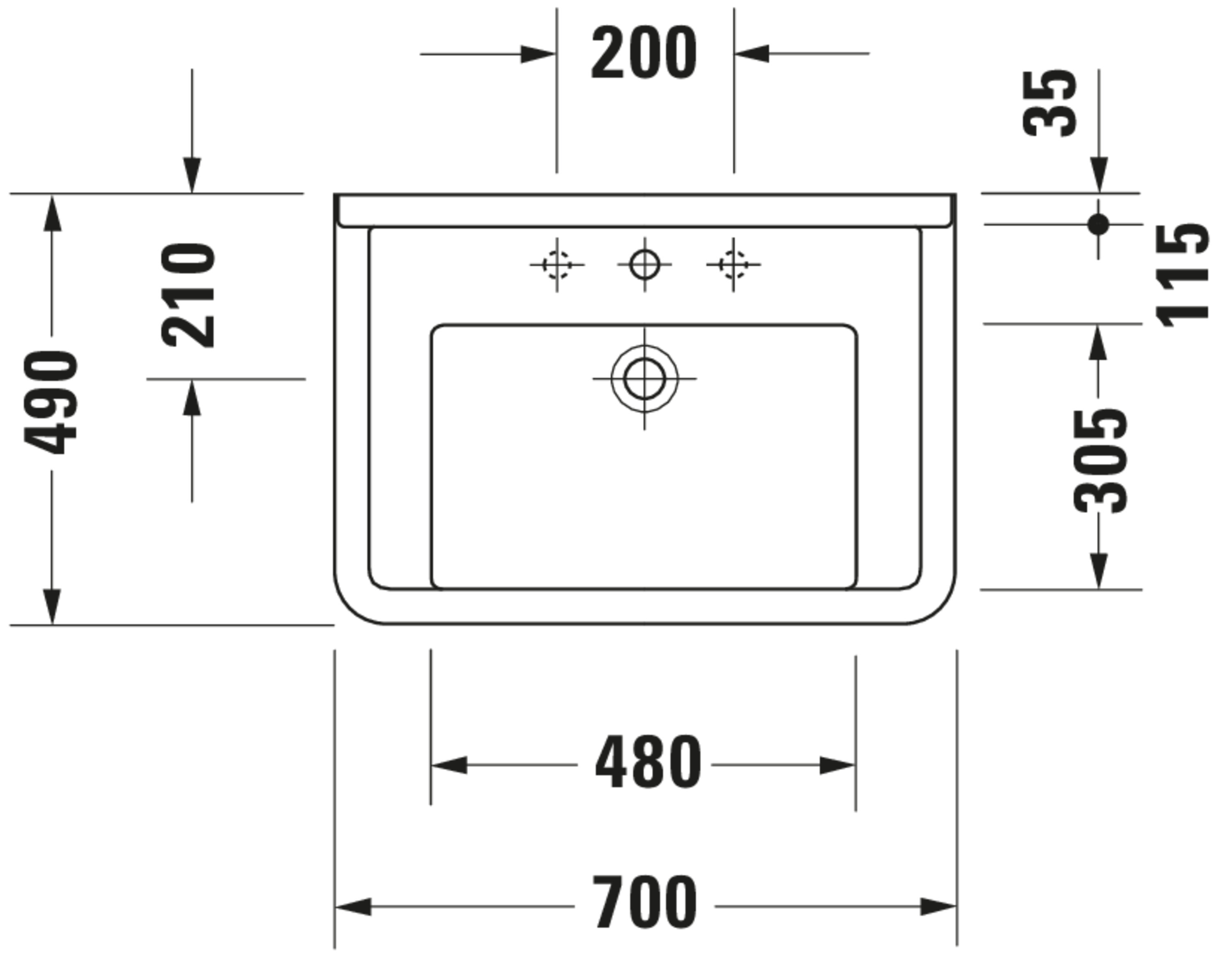 Technische Zeichnungen, Modell Nr.: 030470, Waschtisch, 700 x 235 x 490 mm