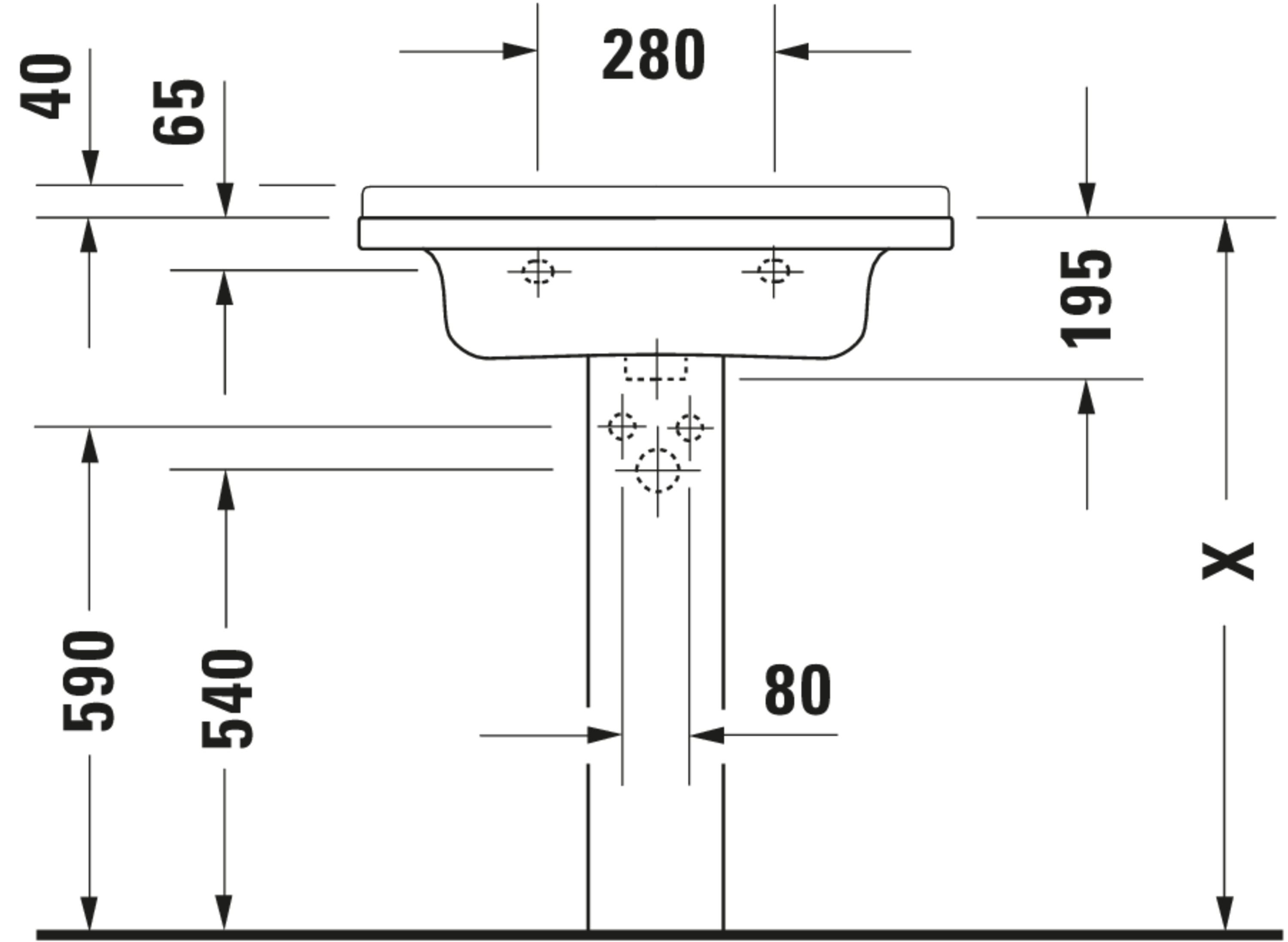 Technische Zeichnungen, Modell Nr.: 030470, Waschtisch, 700 x 235 x 490 mm