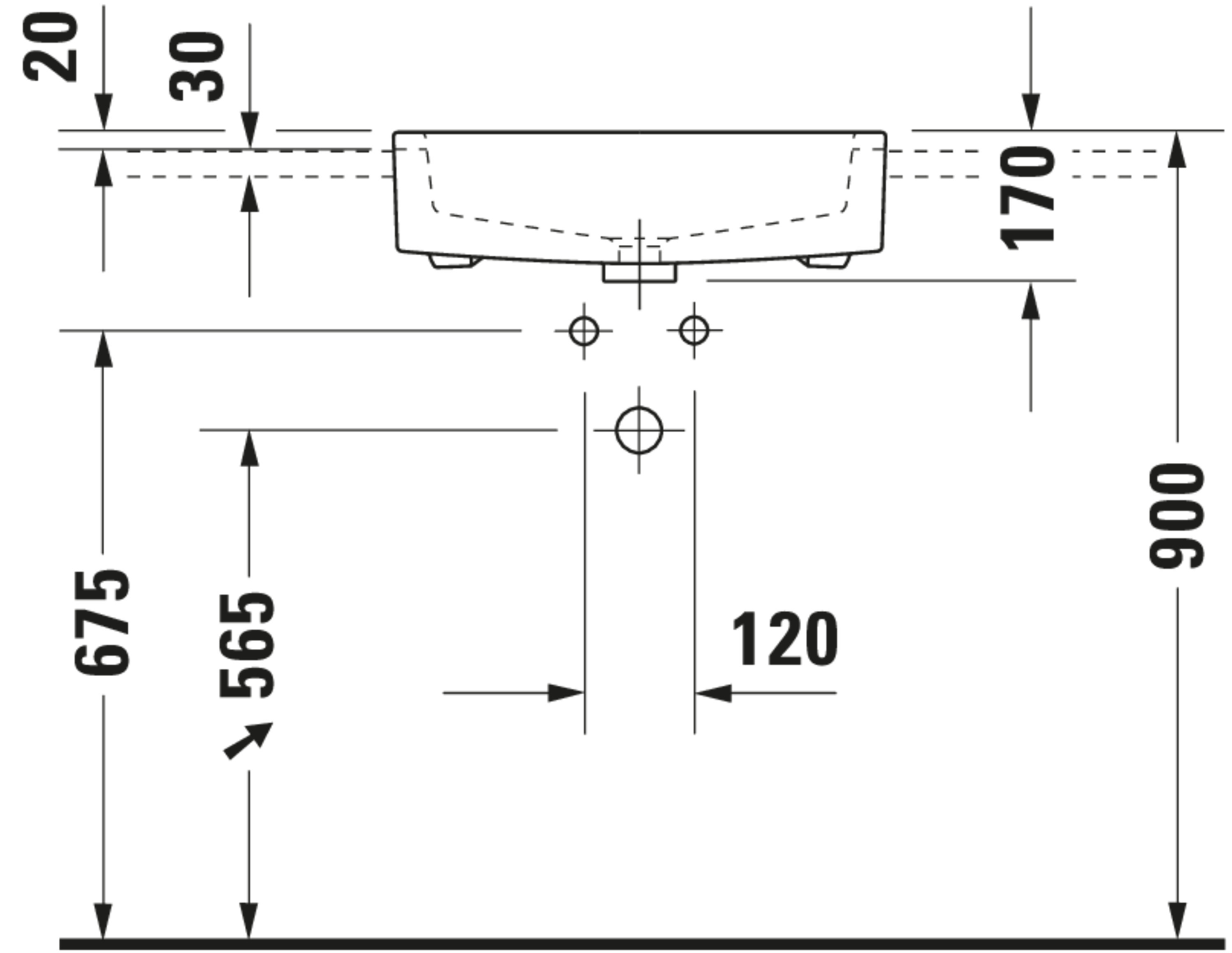 Technische Zeichnungen, Modell Nr.: 031455, Halbeinbauwaschtisch, 550 x 170 x 470 mm