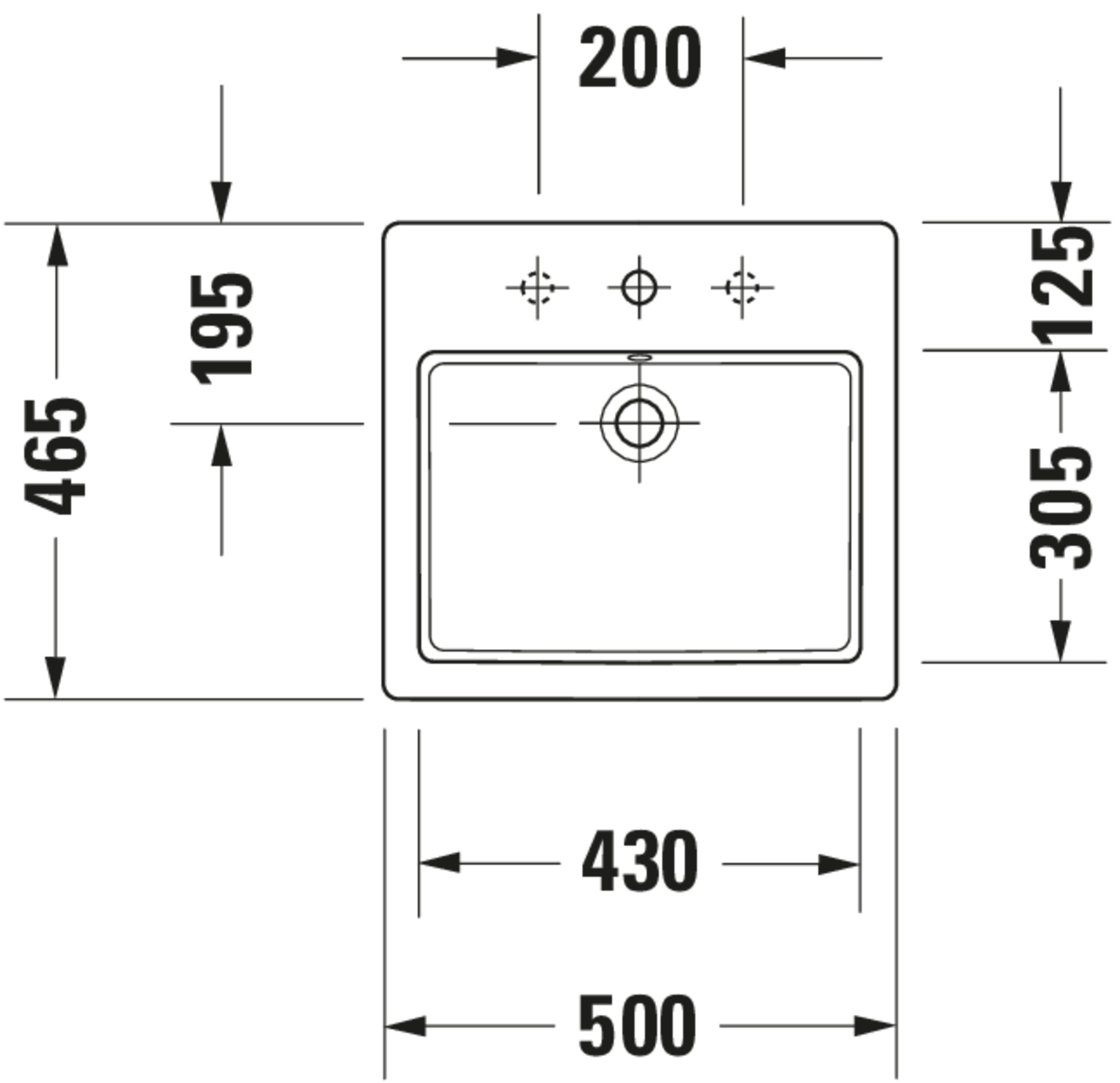 Technische Zeichnungen, Modell Nr.: 031550, Einbauwaschtisch, 500 x 170 x 465 mm