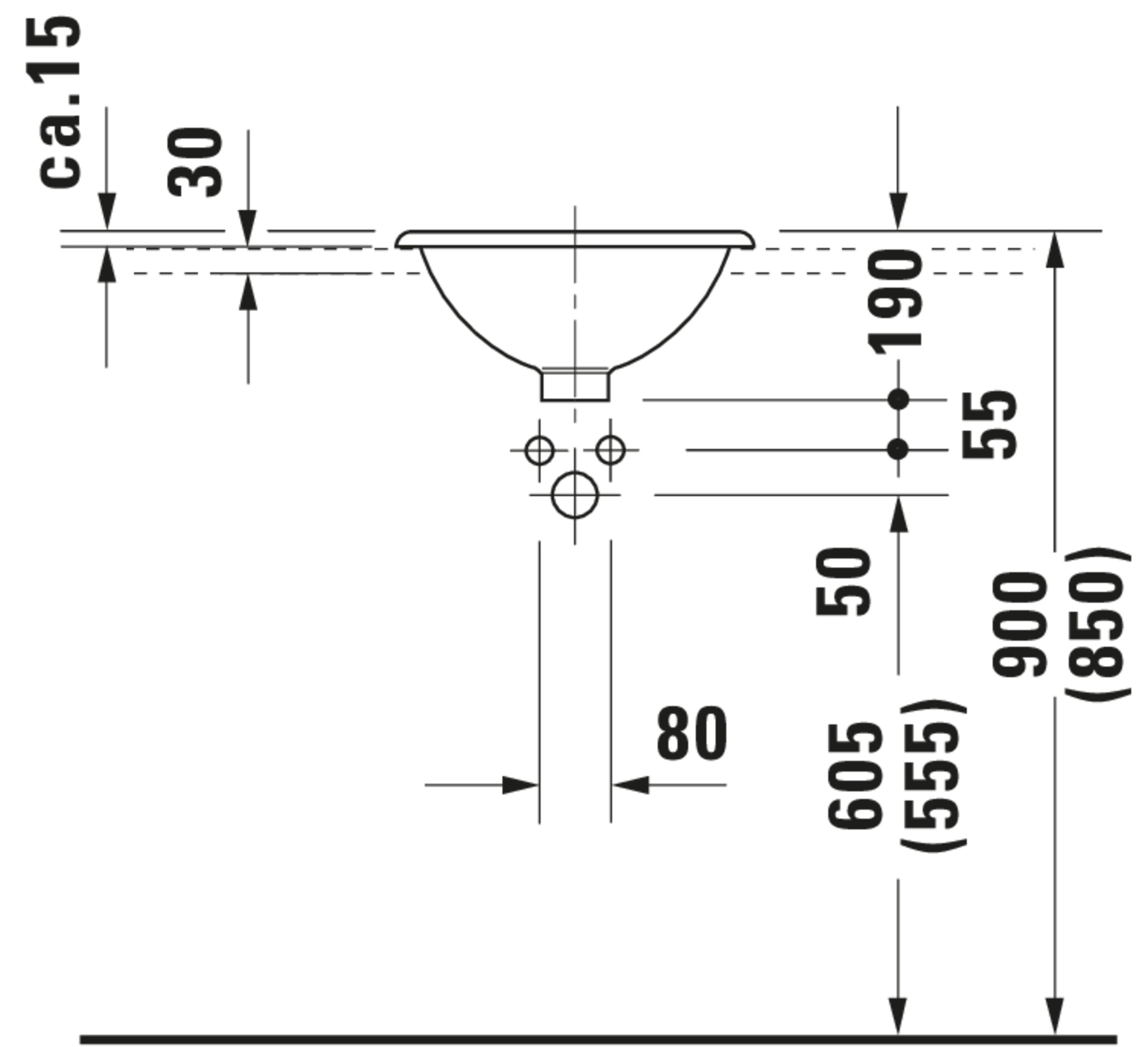 Technische Zeichnungen, Modell Nr.: 031840, Einbauwaschtisch, 400 x 190 x 400 mm