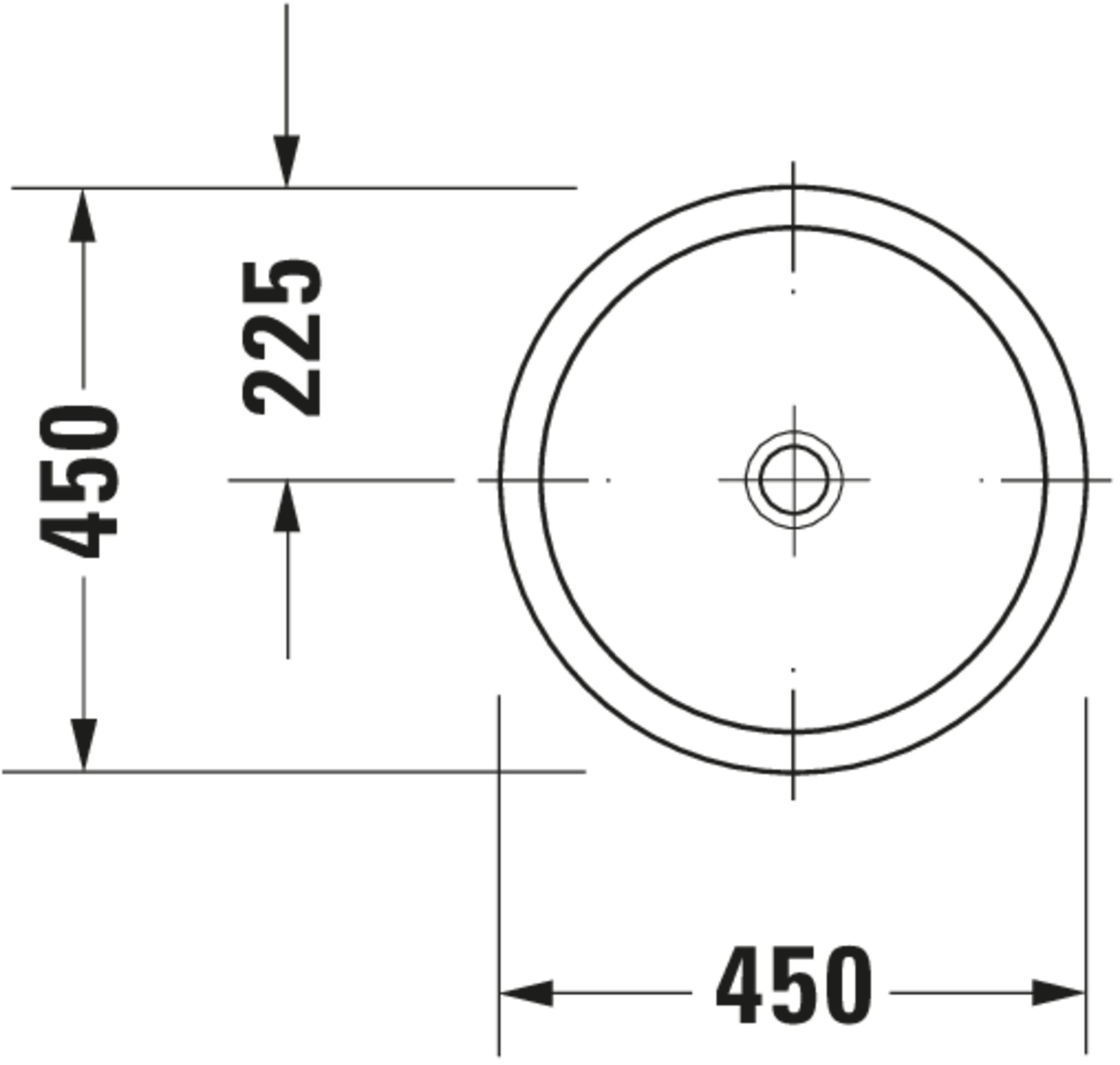 Technische Zeichnungen, Modell Nr.: 031845, Einbauwaschtisch, 450 x 160 x 450 mm