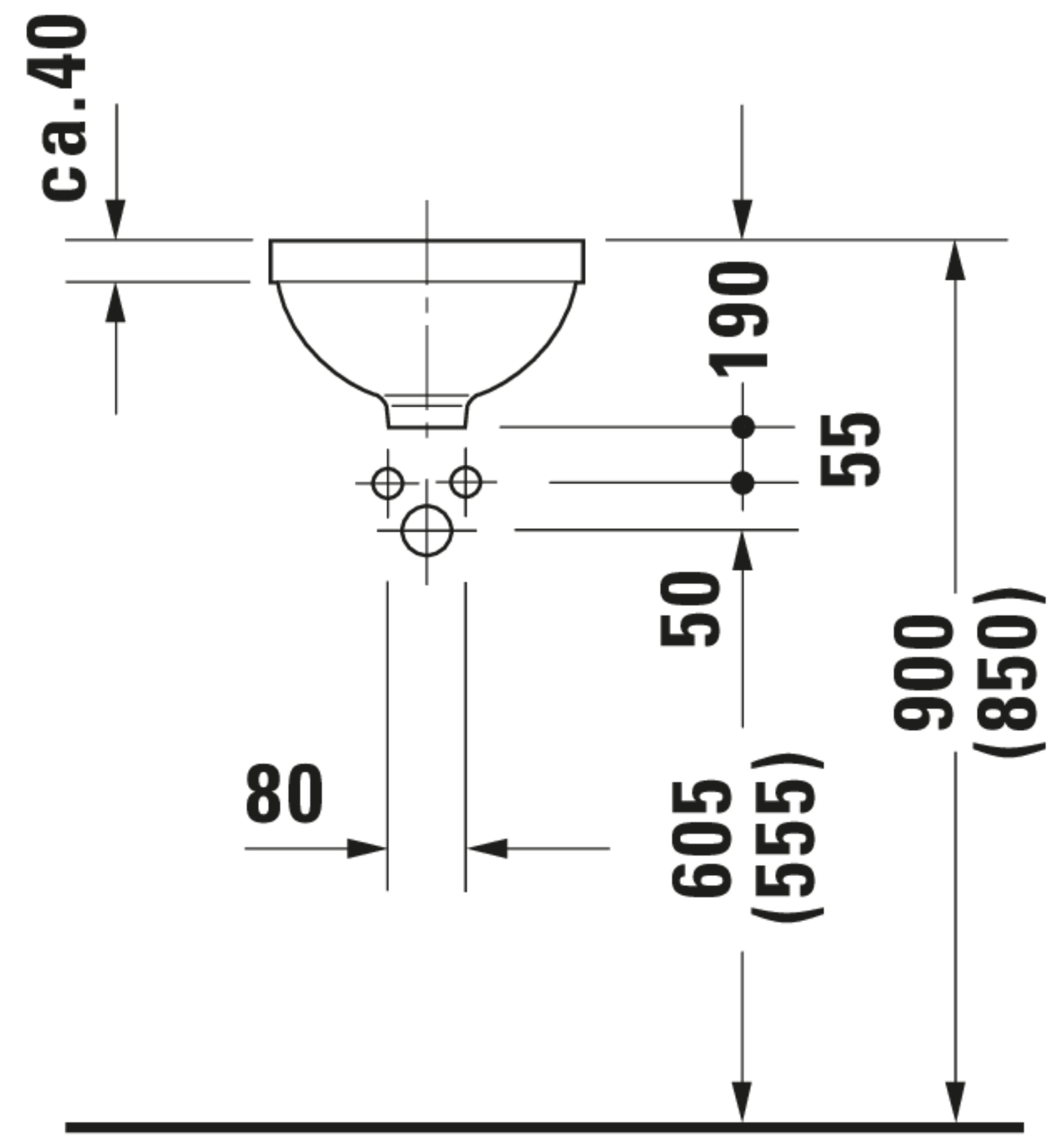 Technische Zeichnungen, Modell Nr.: 031927, Einbauwaschtisch, 320 x 190 x 320 mm