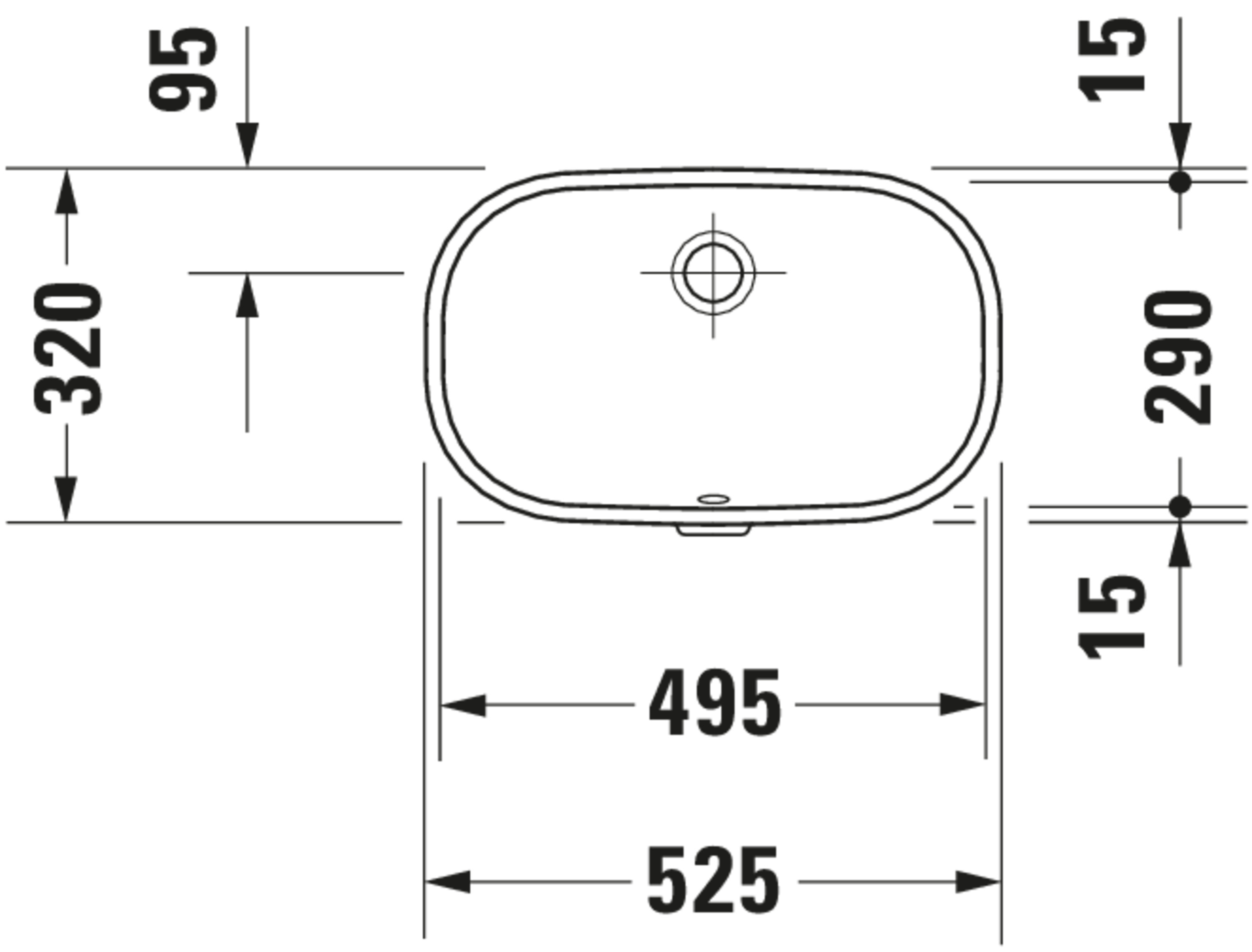 Technische Zeichnungen, Modell Nr.: 033849, Einbauwaschtisch, 495 x 210 x 290 mm