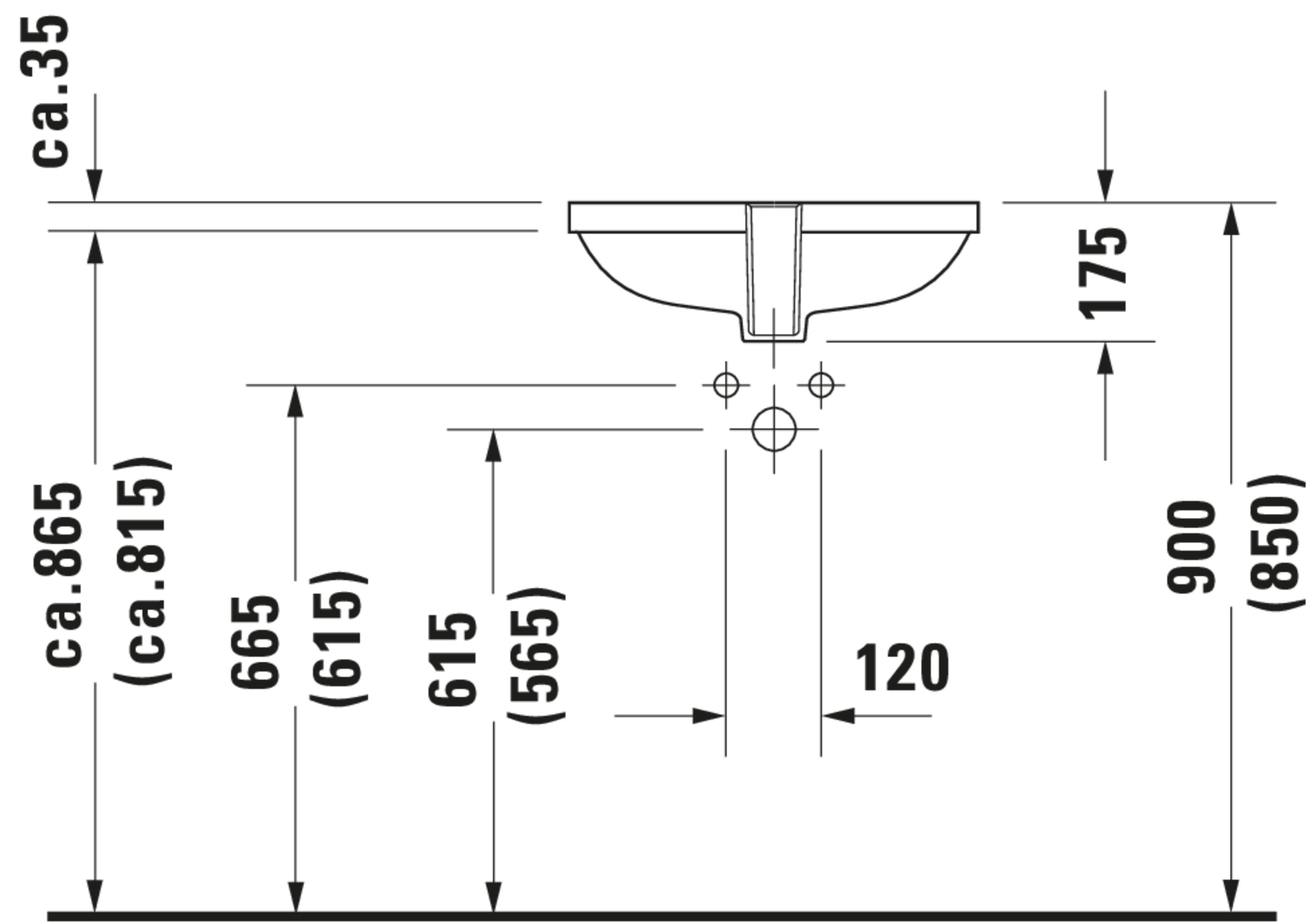 Technische Zeichnungen, Modell Nr.: 033849, Einbauwaschtisch, 495 x 210 x 290 mm