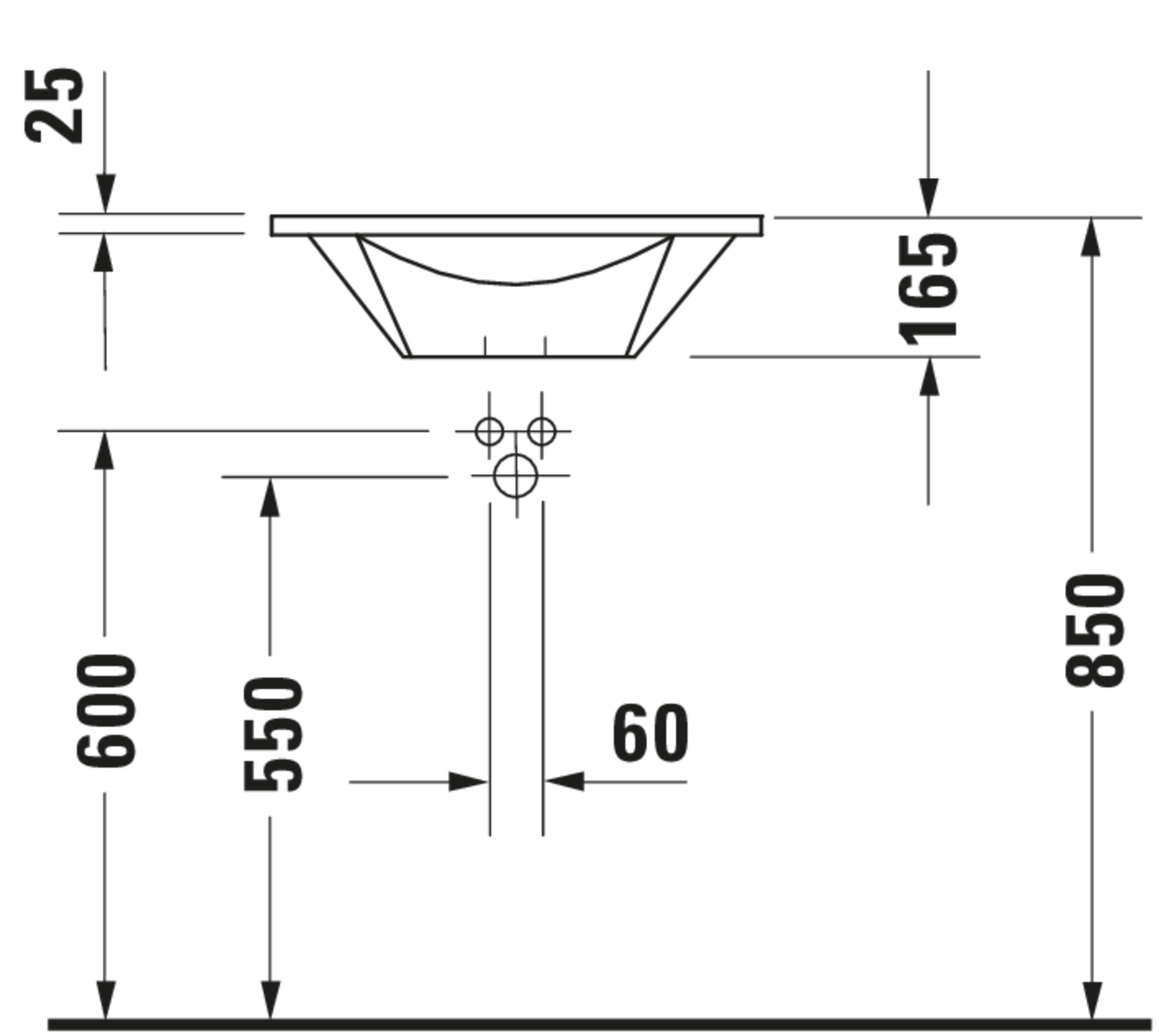 Technische Zeichnungen, Modell Nr.: 040658, Einbauwaschtisch, 580 x 165 x 580 mm