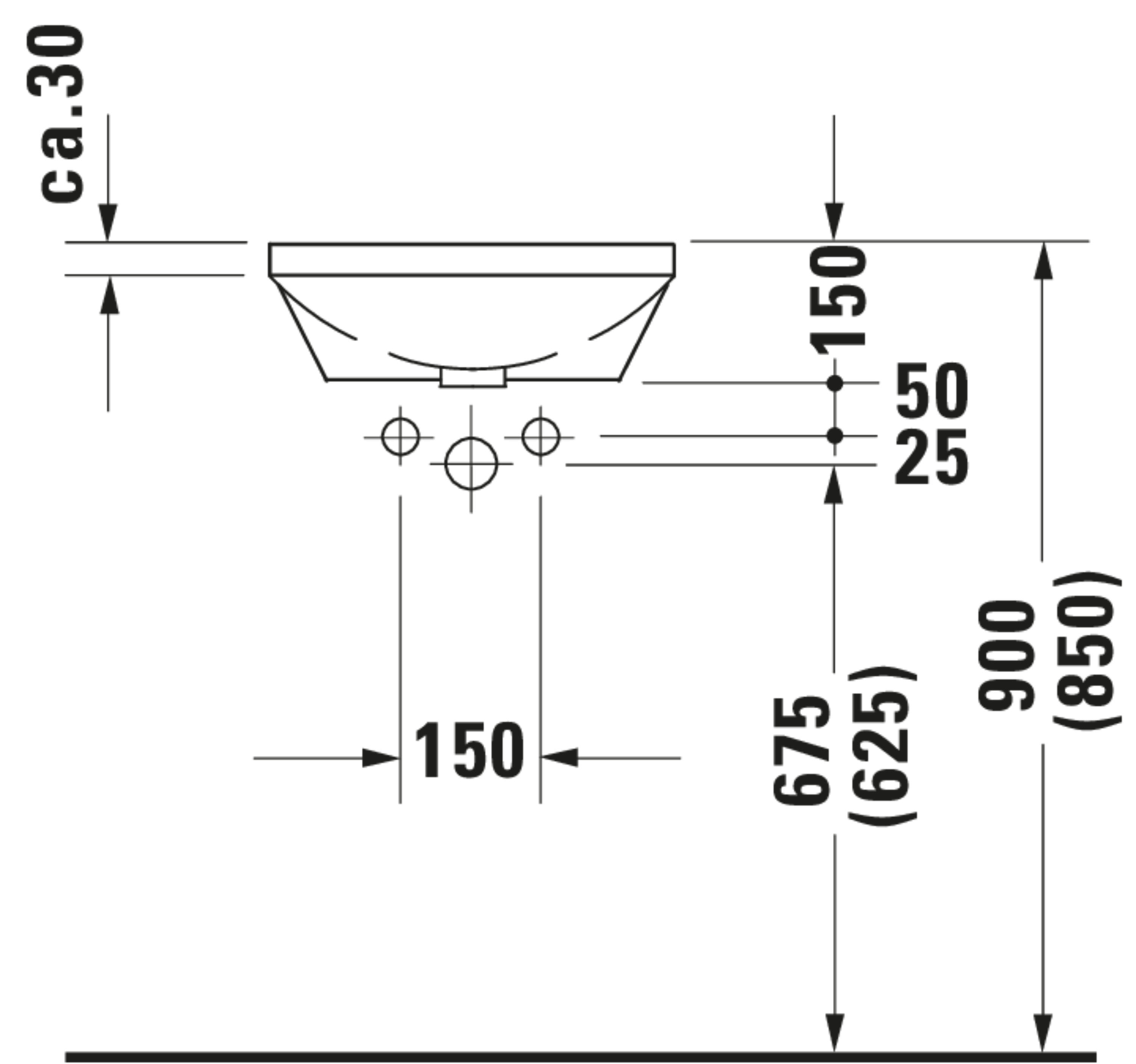 Technische Zeichnungen, Modell Nr.: 046340, Einbauwaschtisch, 430 x 150 x 430 mm