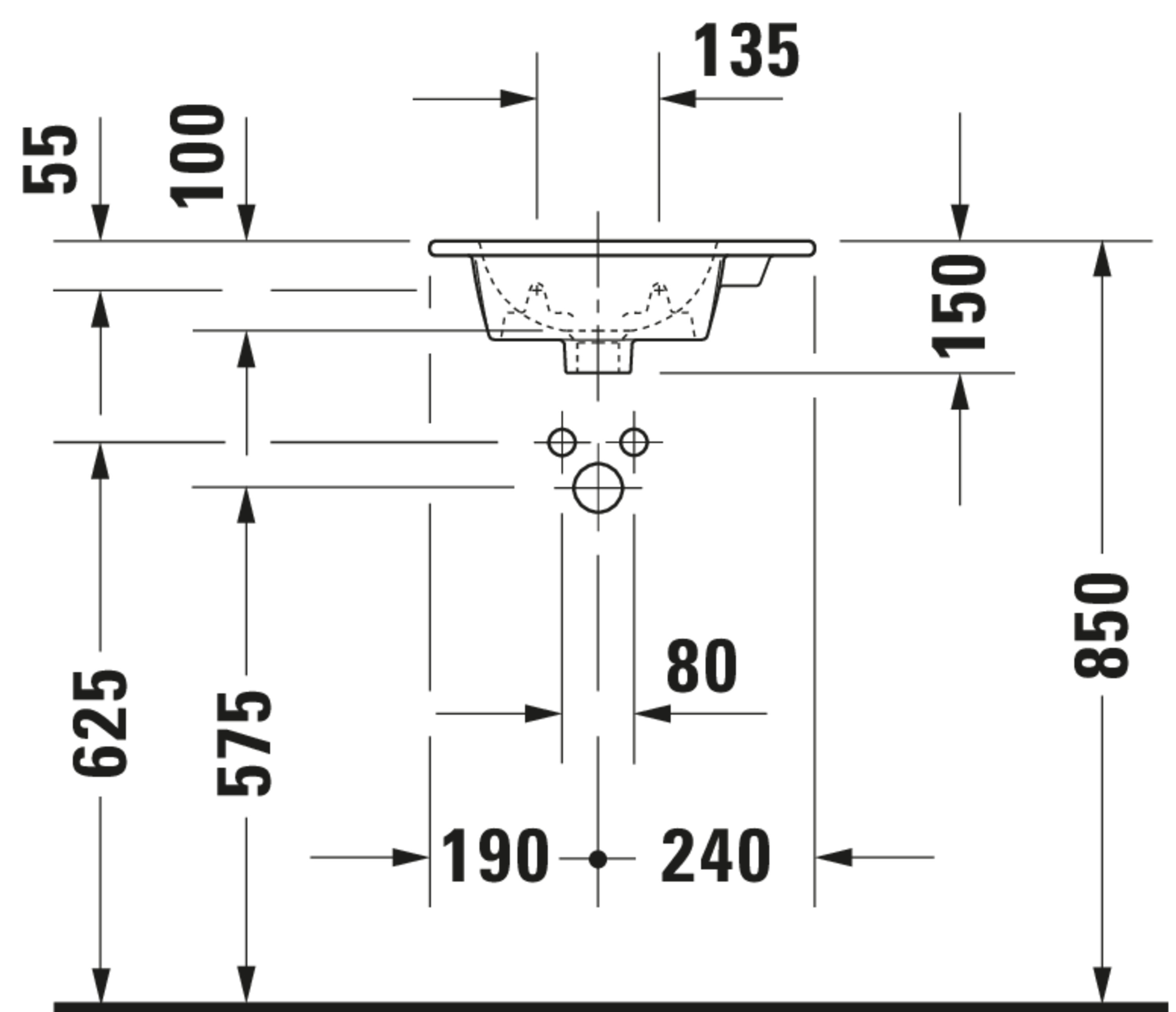 Technische Zeichnungen, Modell Nr.: 072343, Handwaschbecken, 430 x 150 x 300 mm