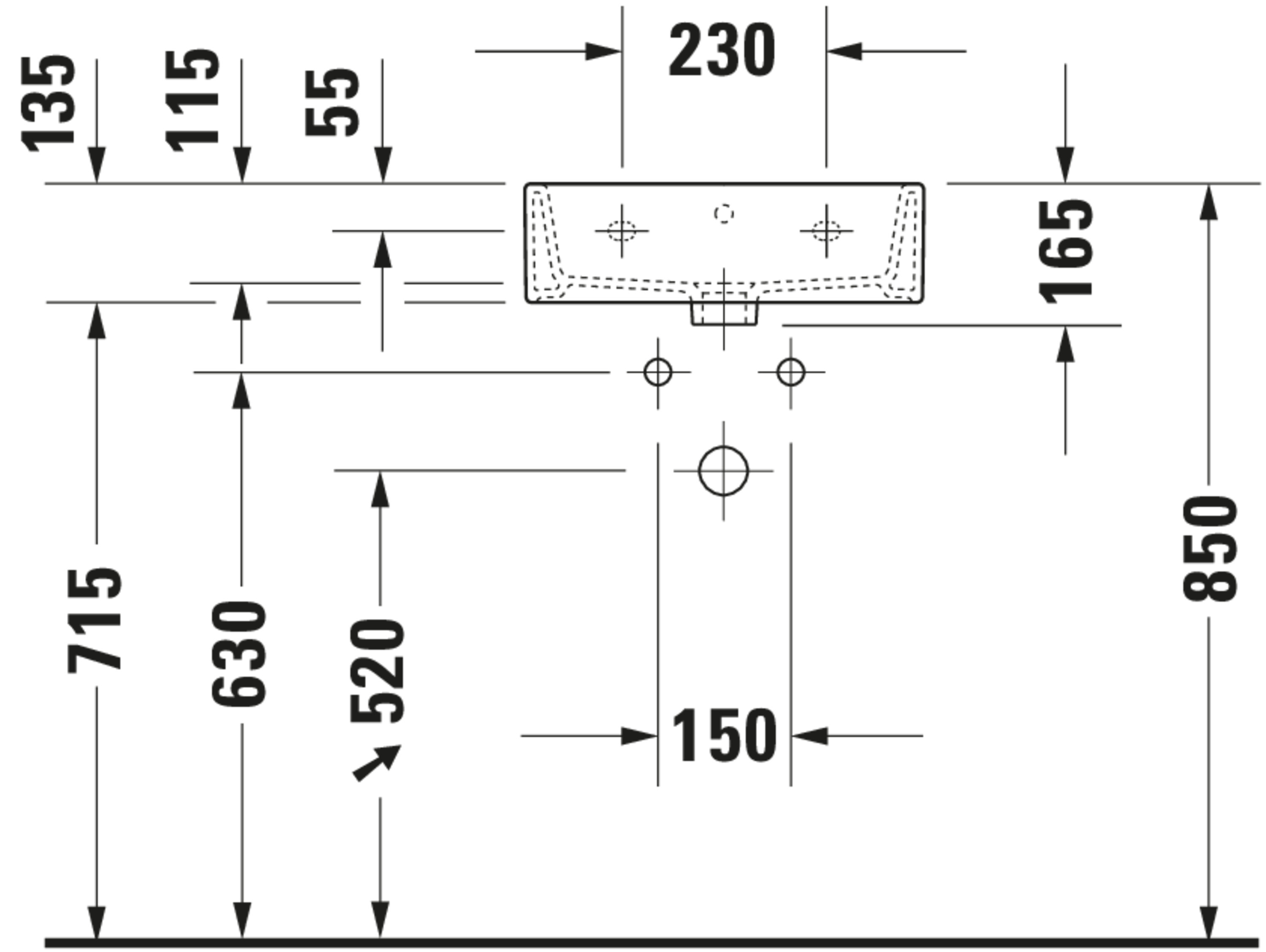 Technische Zeichnungen, Modell Nr.: 072445, Handwaschbecken, 450 x 165 x 350 mm