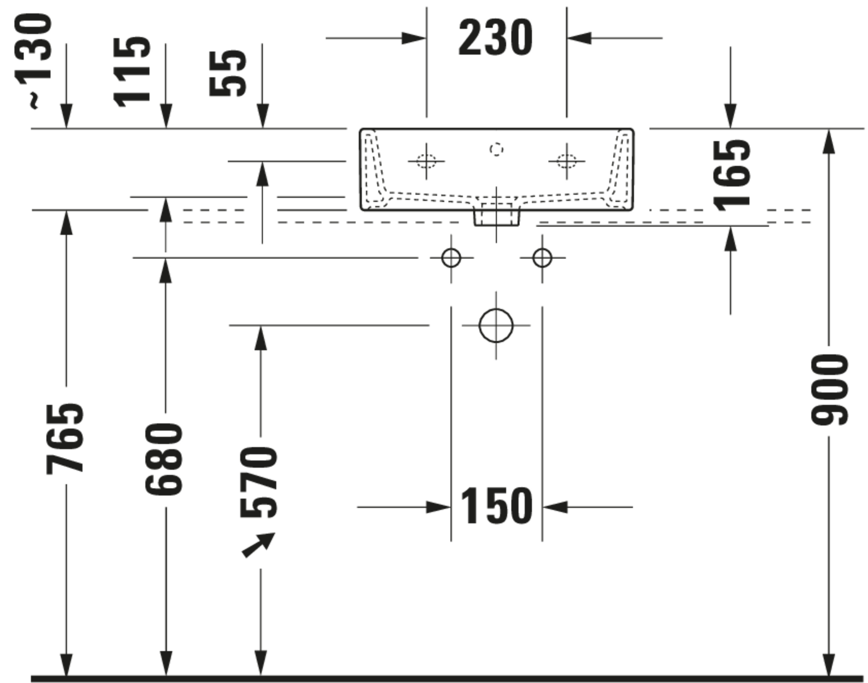 Technische Zeichnungen, Modell Nr.: 072445, Handwaschbecken, 450 x 165 x 350 mm