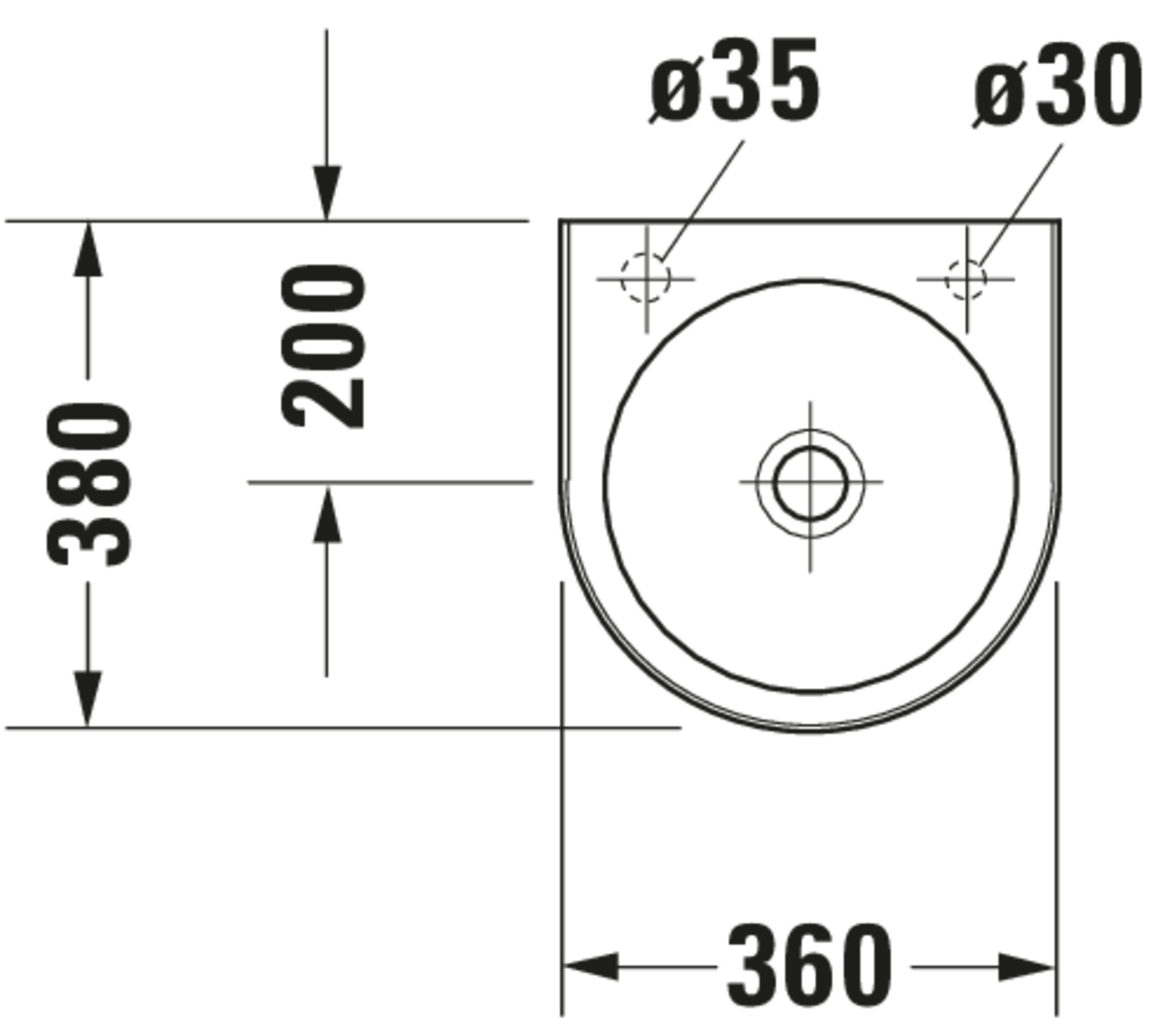 Technische Zeichnungen, Modell Nr.: 076635, Handwaschbecken, 360 x 150 x 380 mm