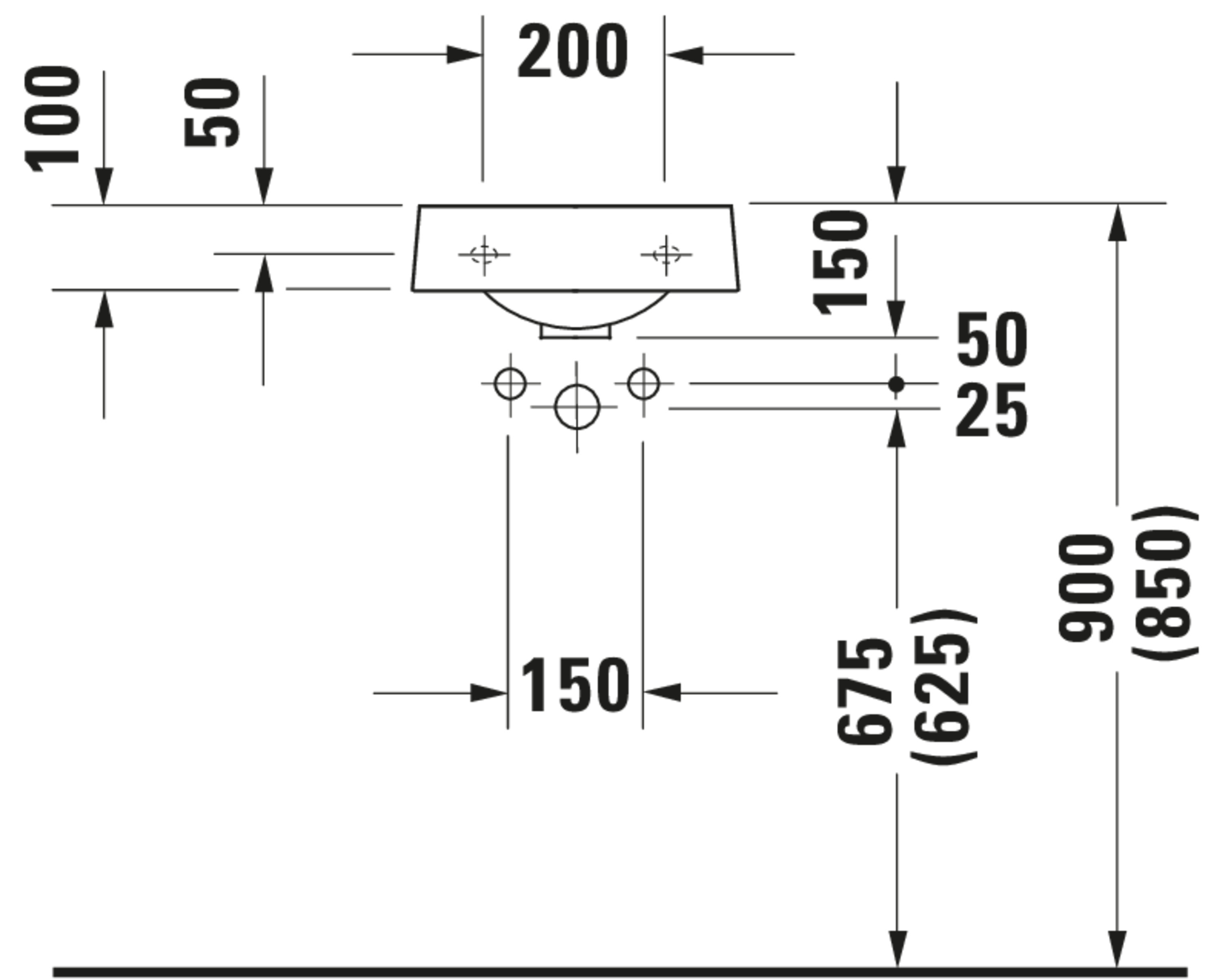 Technische Zeichnungen, Modell Nr.: 076635, Handwaschbecken, 360 x 150 x 380 mm