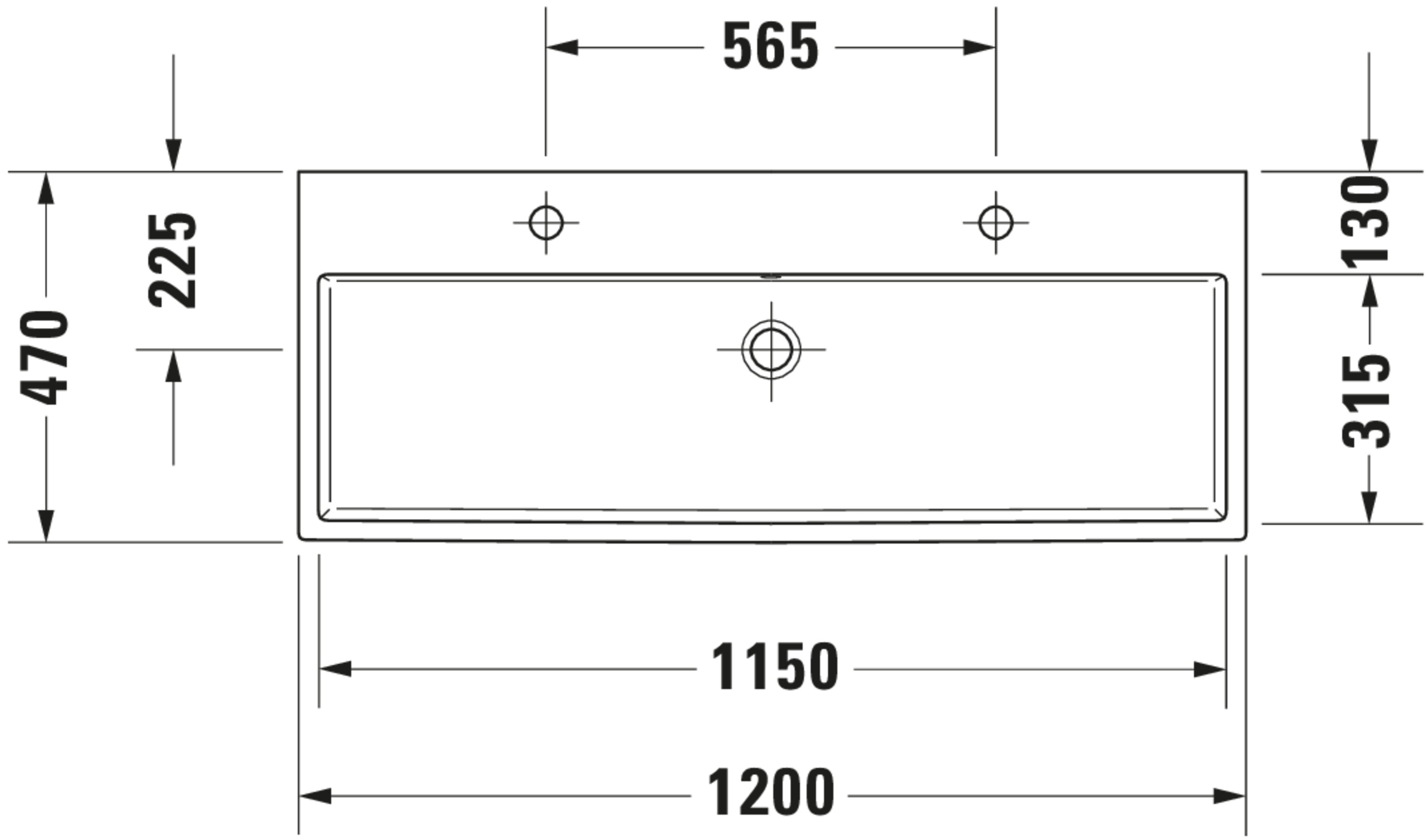 Technische Zeichnungen, Modell Nr.: 235012, Waschtisch, 1200 x 165 x 470 mm