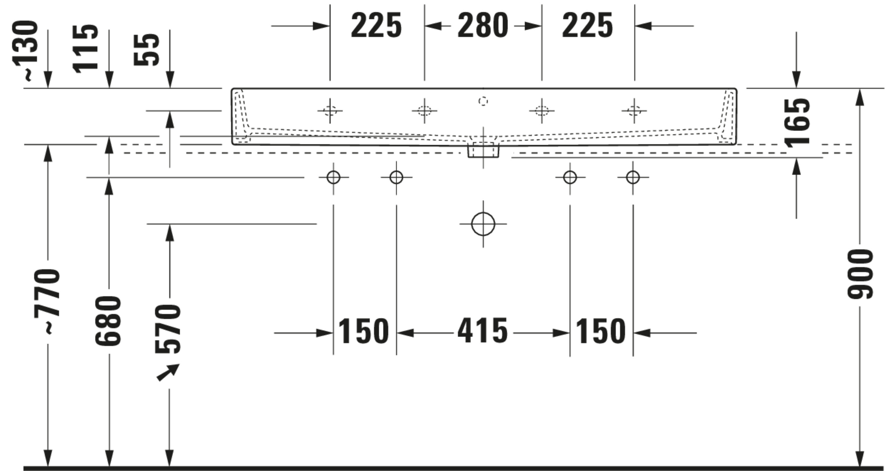 Technische Zeichnungen, Modell Nr.: 235012, Waschtisch, 1200 x 165 x 470 mm
