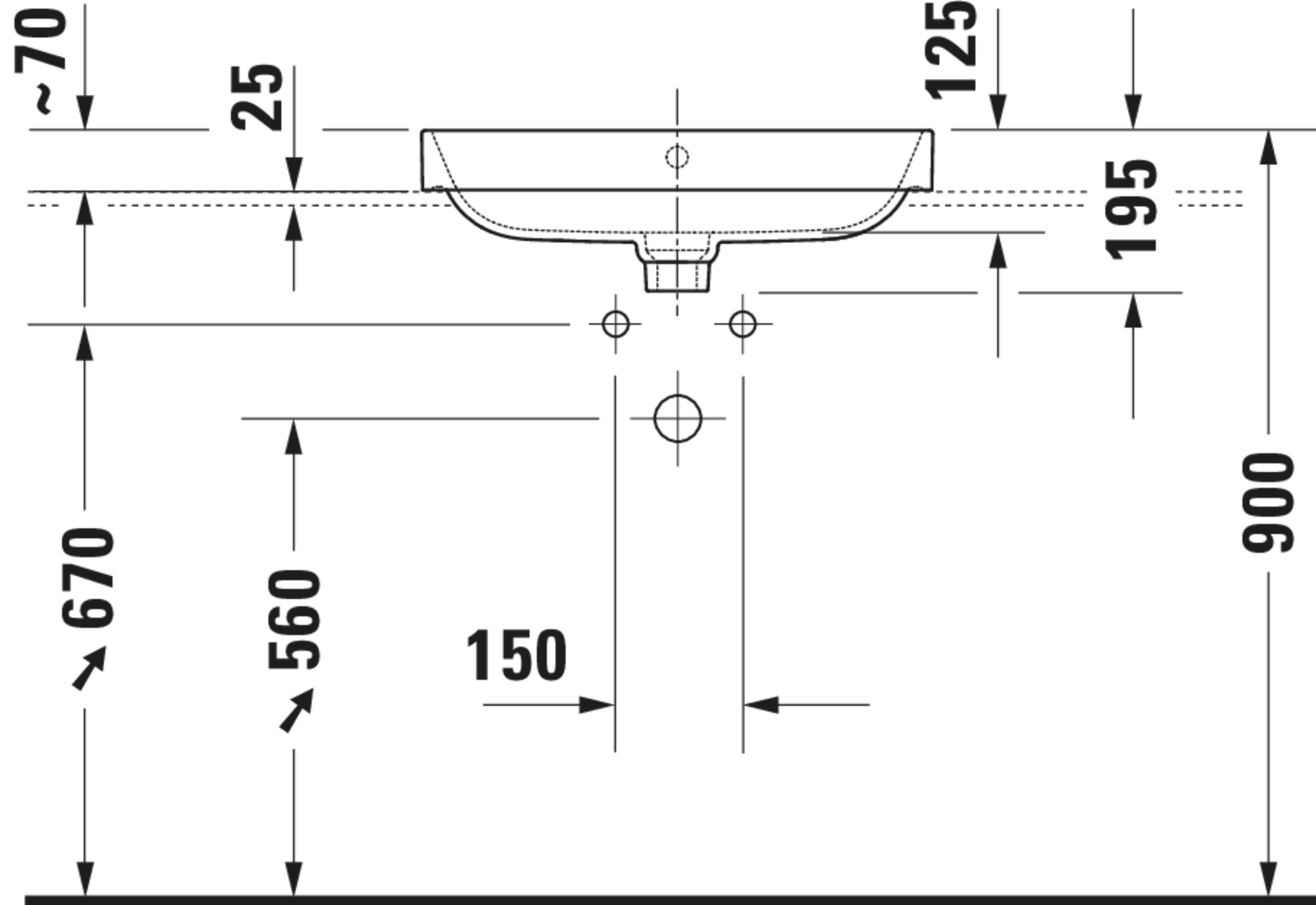 Technische Zeichnungen, Modell Nr.: 236060, Aufsatzbecken, 600 x 195 x 460 mm