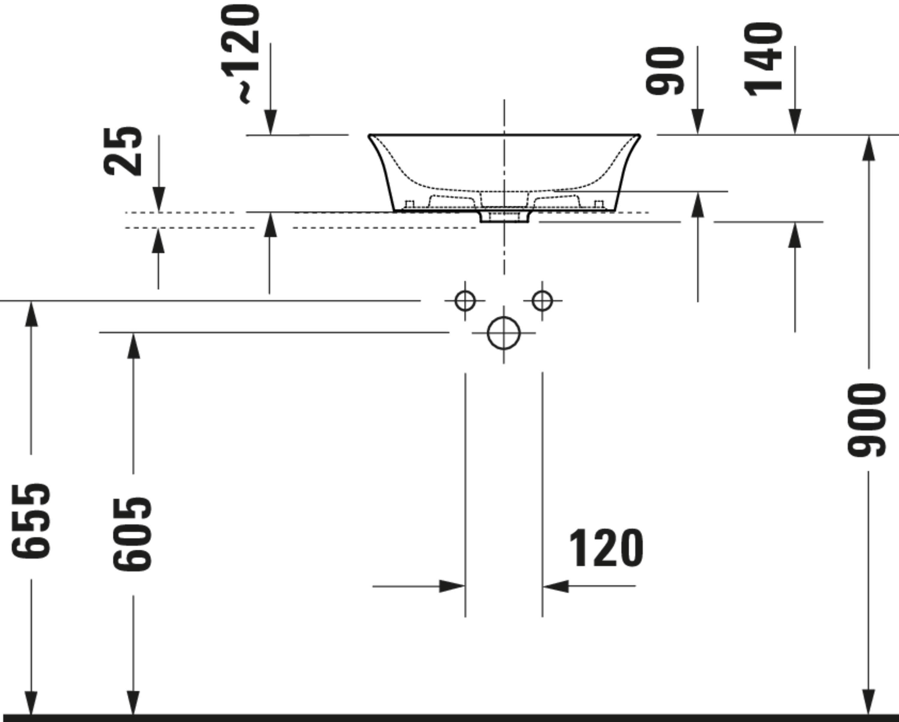 Technische Zeichnungen, Modell Nr.: 236243, Aufsatzbecken, 430 x 140 x 430 mm
