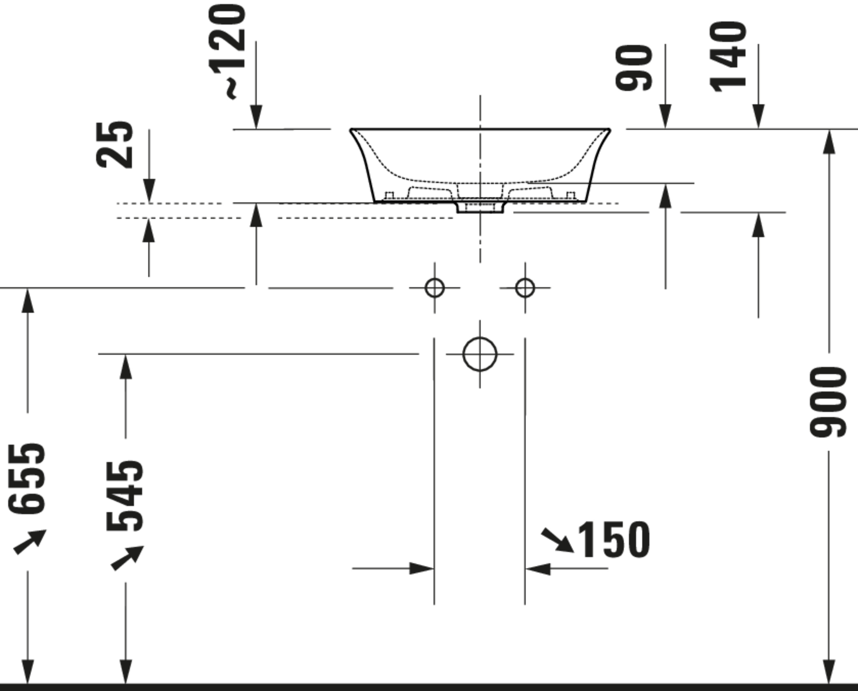 Technische Zeichnungen, Modell Nr.: 236243, Aufsatzbecken, 430 x 140 x 430 mm