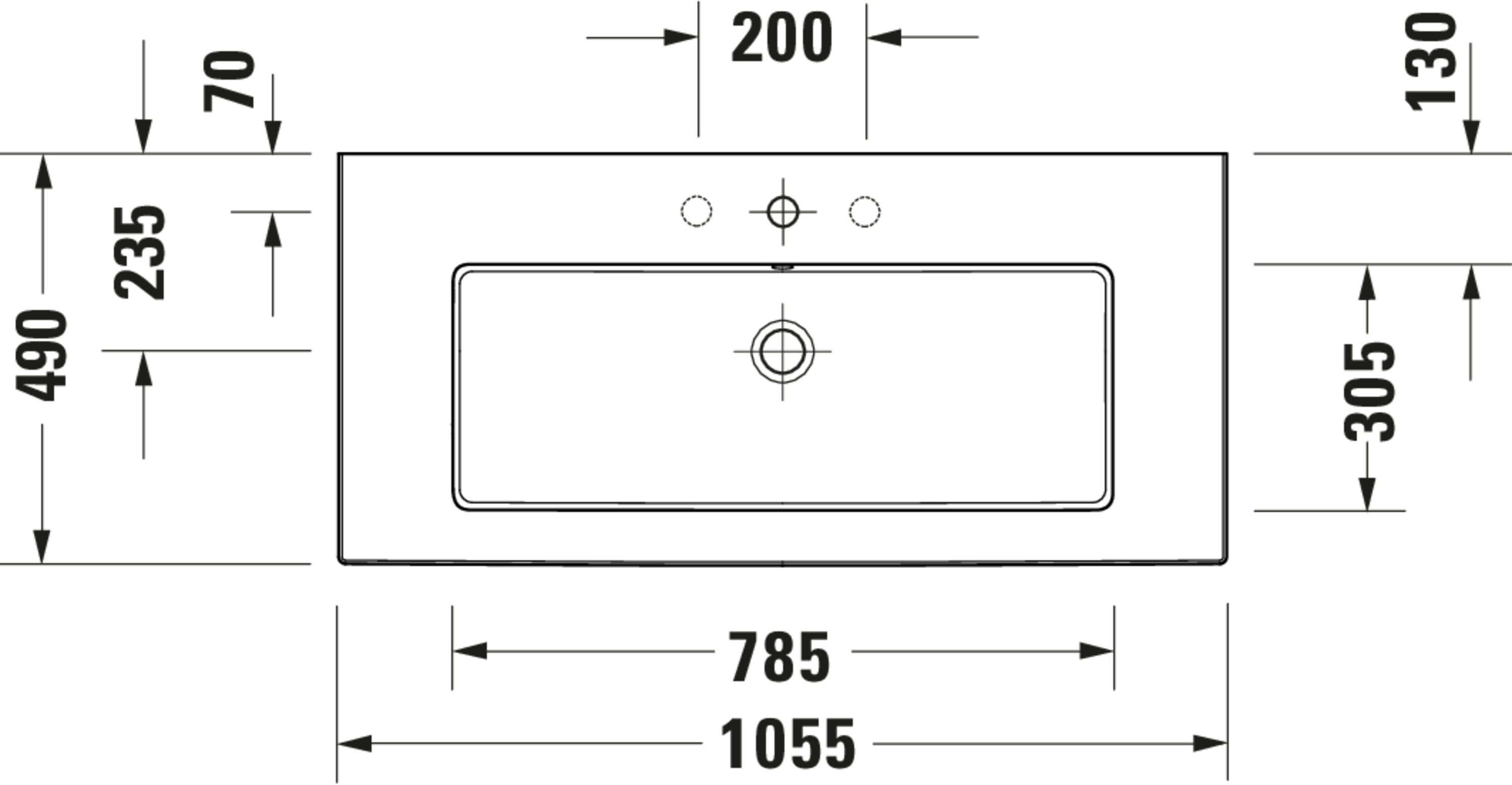 Technische Zeichnungen, Modell Nr.: 236310, Waschtisch, 1055 x 155 x 490 mm