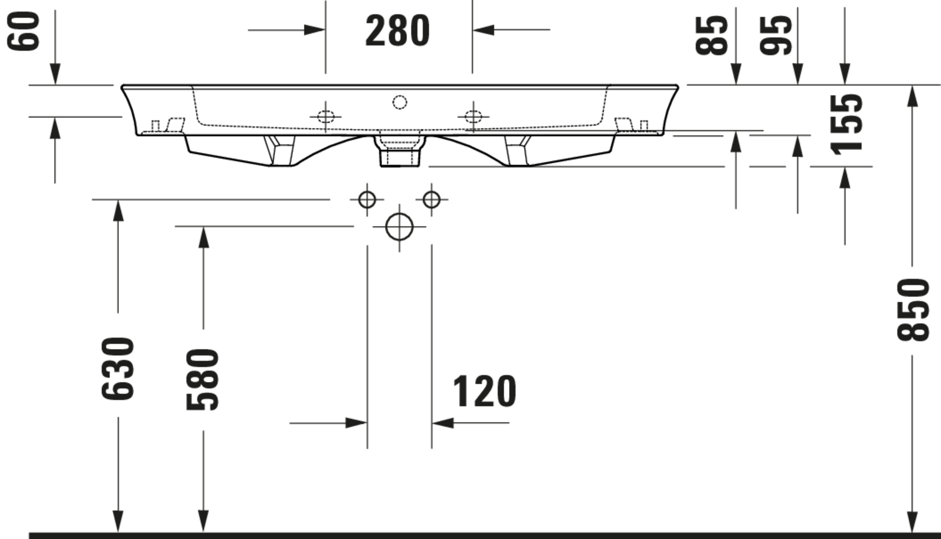 Technische Zeichnungen, Modell Nr.: 236310, Waschtisch, 1055 x 155 x 490 mm