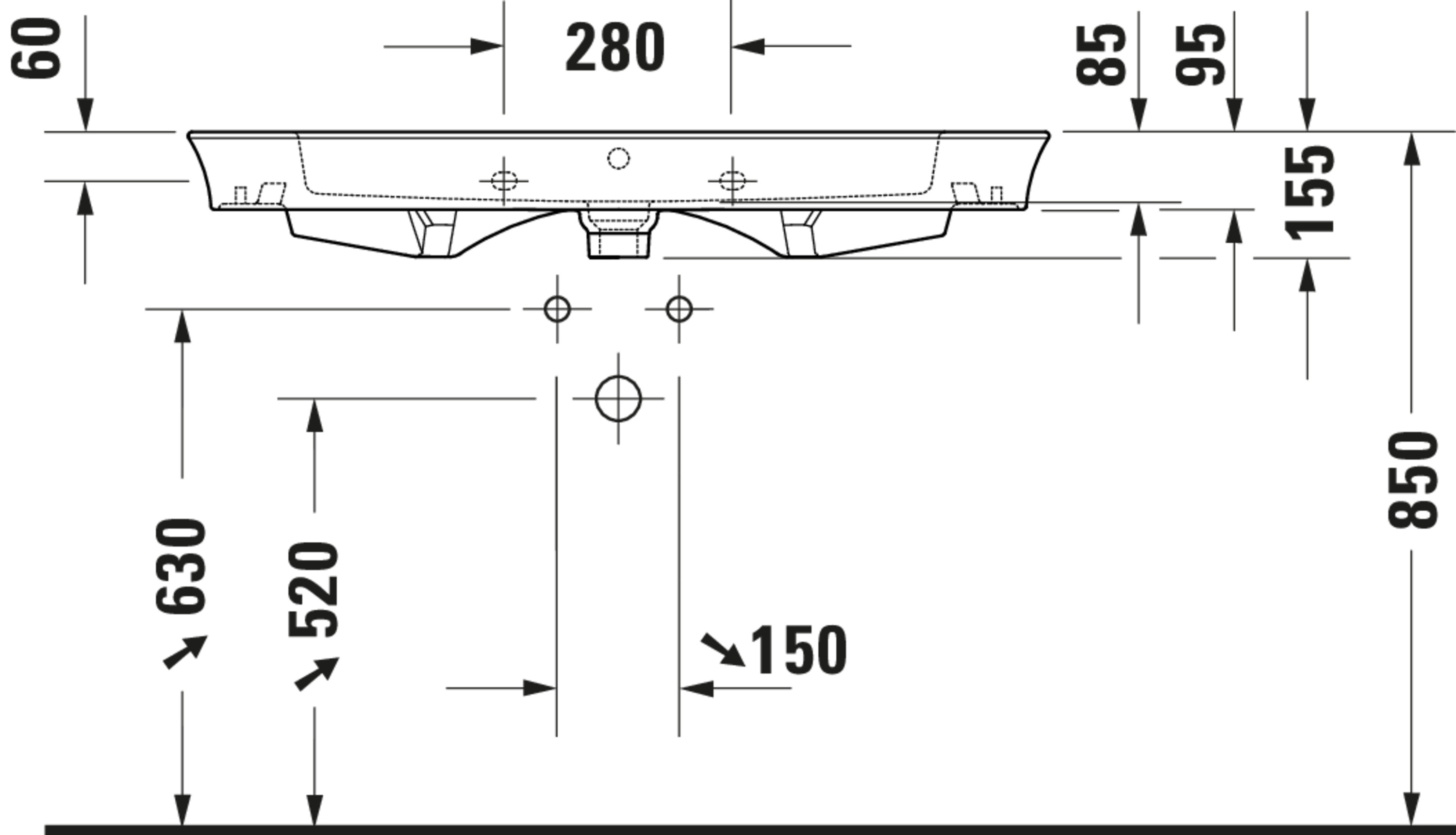 Technische Zeichnungen, Modell Nr.: 236310, Waschtisch, 1055 x 155 x 490 mm