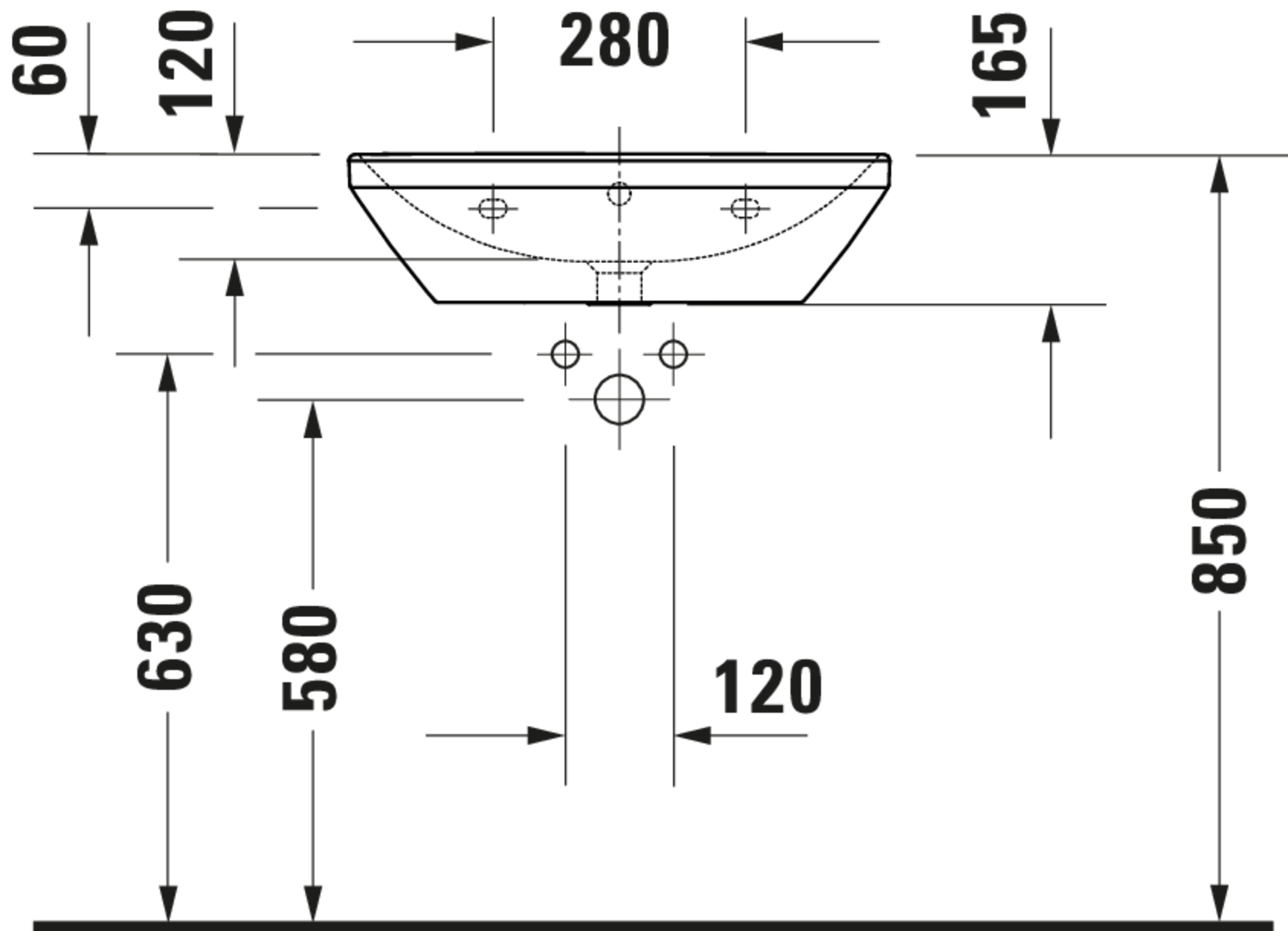 Technische Zeichnungen, Modell Nr.: 236660, Waschtisch, 600 x 165 x 440 mm