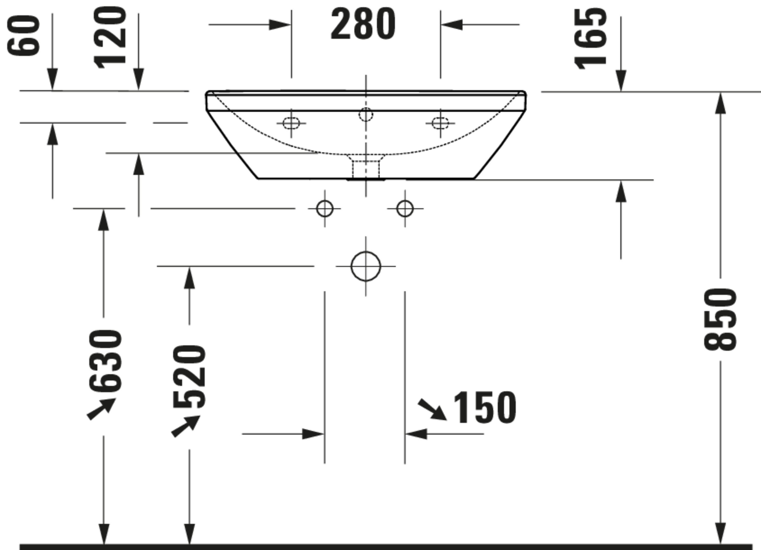 Technische Zeichnungen, Modell Nr.: 236660, Waschtisch, 600 x 165 x 440 mm
