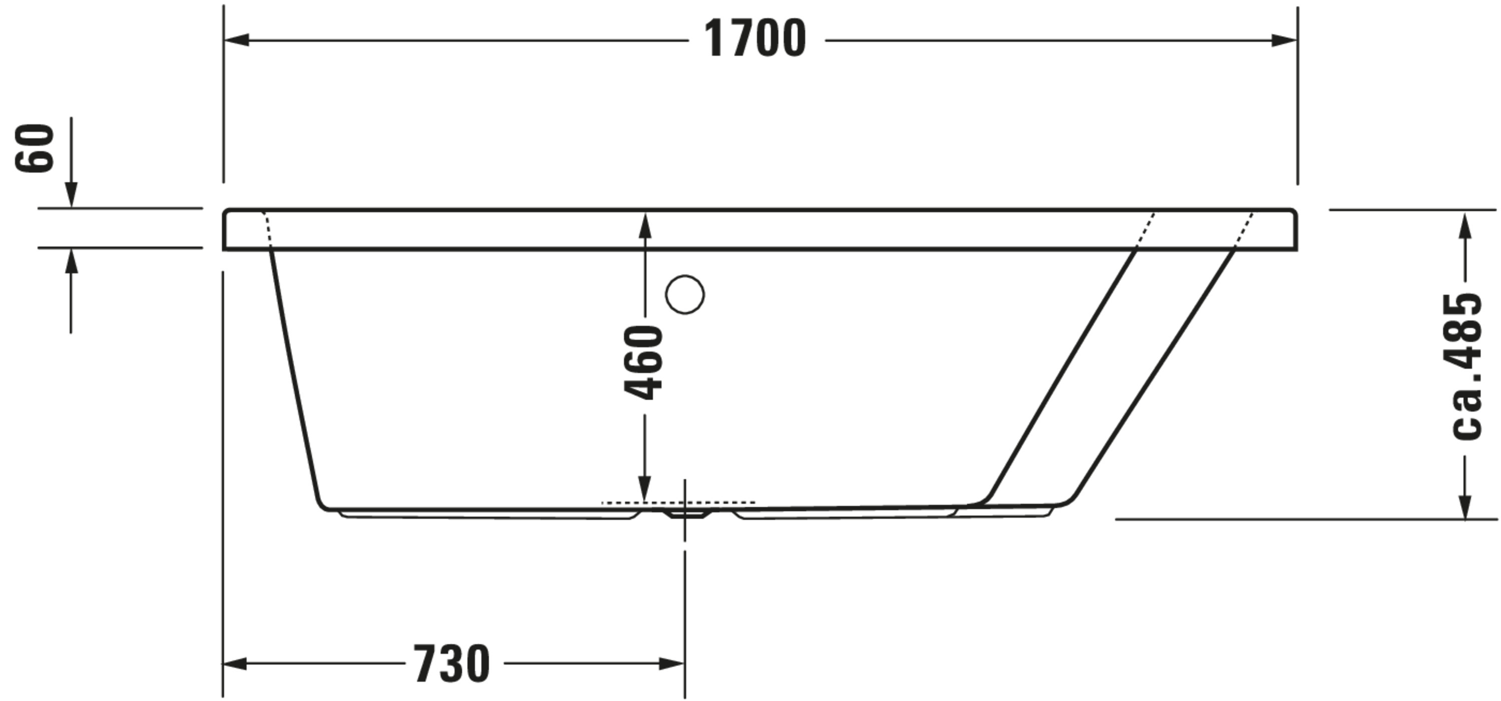 Technische Zeichnungen, Modell Nr.: 700215, Badewanne, Weiß, 1700 x 485 x 1300 mm