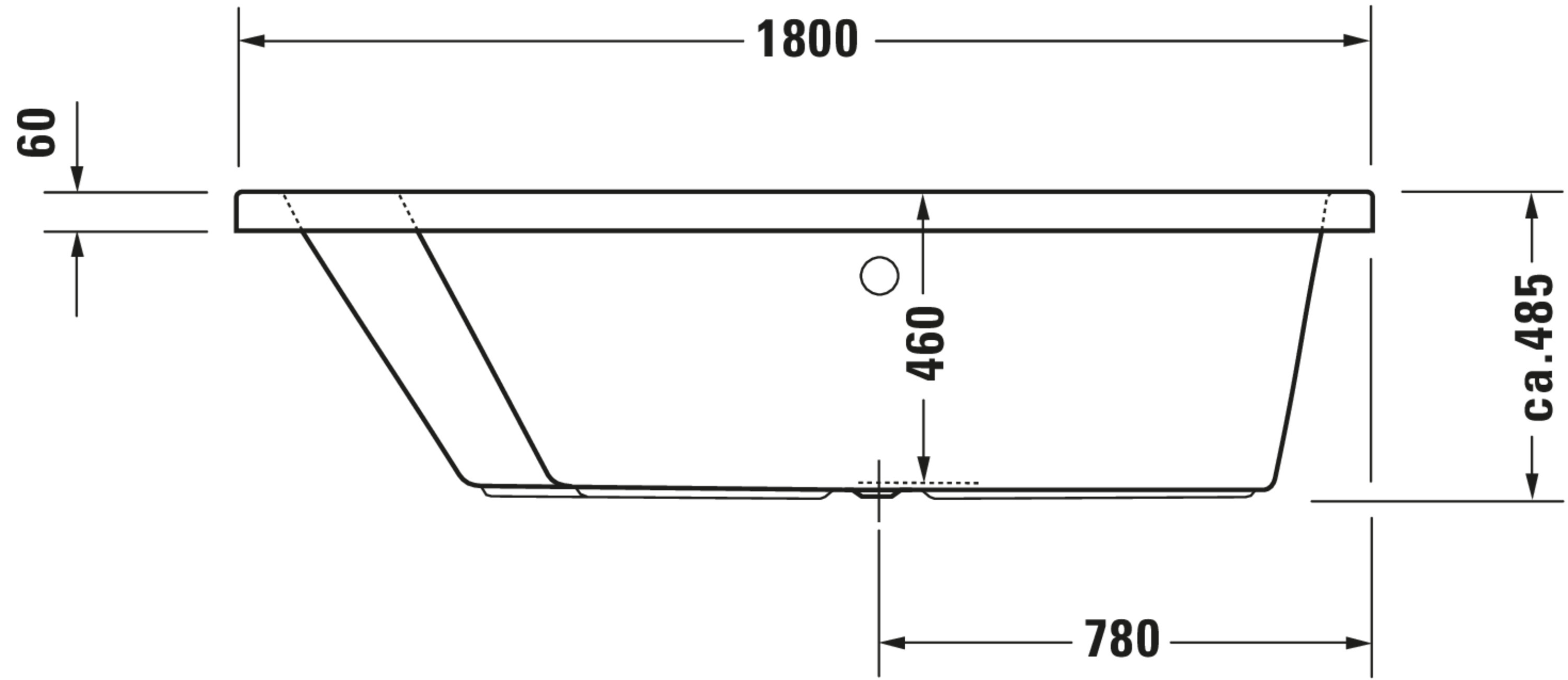 Technische Zeichnungen, Modell Nr.: 700216, Badewanne, Weiß, 1800 x 485 x 1400 mm