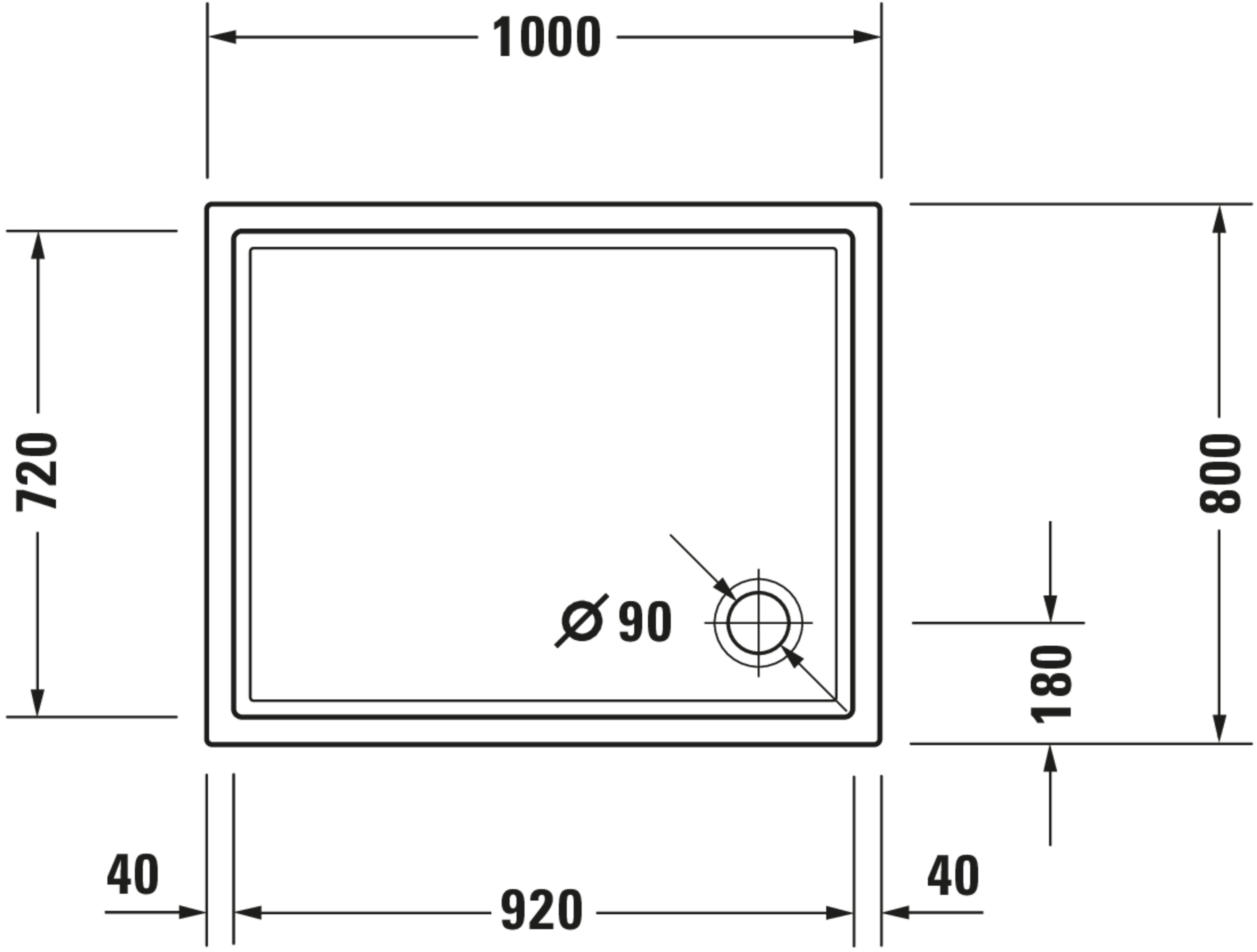 Technische Zeichnungen, Modell Nr.: 720119, Duschwanne, Weiß, 1000 x 50 x 800 mm