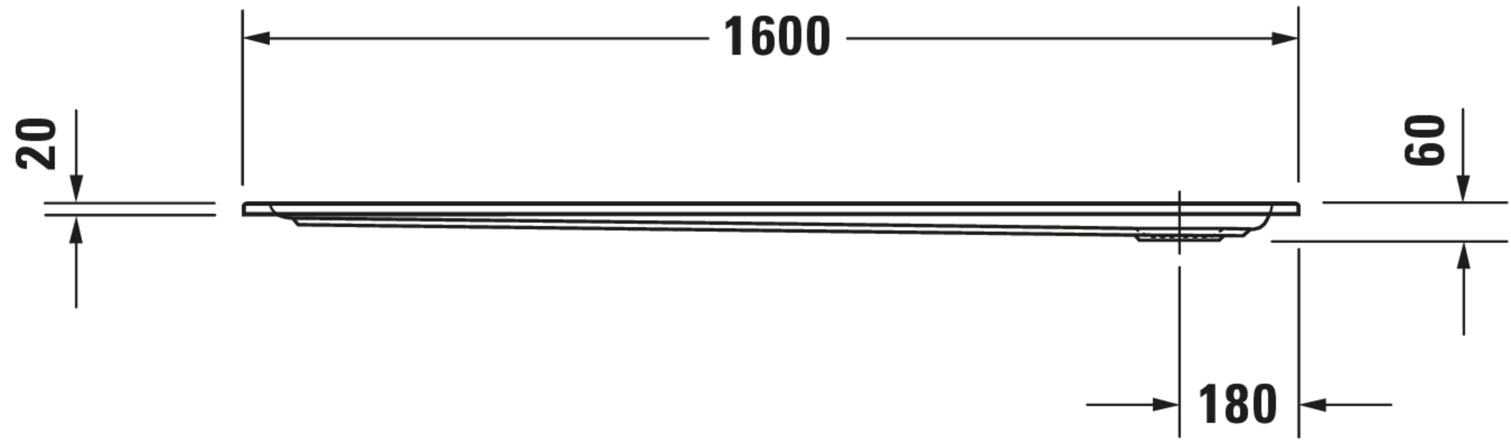 Technische Zeichnungen, Modell Nr.: 720131, Duschwanne, Weiß, 1600 x 60 x 900 mm