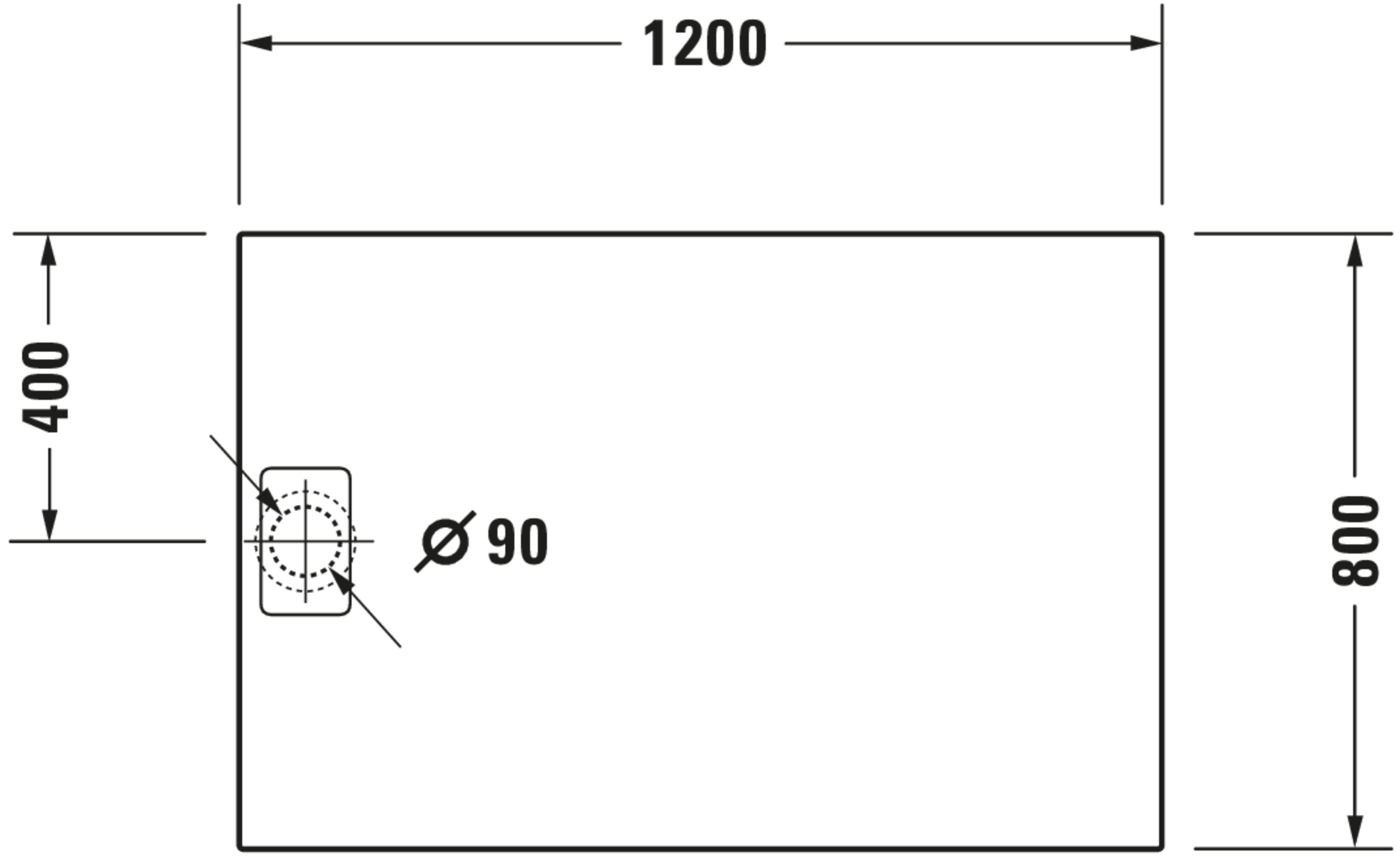 Technische Zeichnungen, Modell Nr.: 720148, Duschwanne, 1200 x 50 x 800 mm