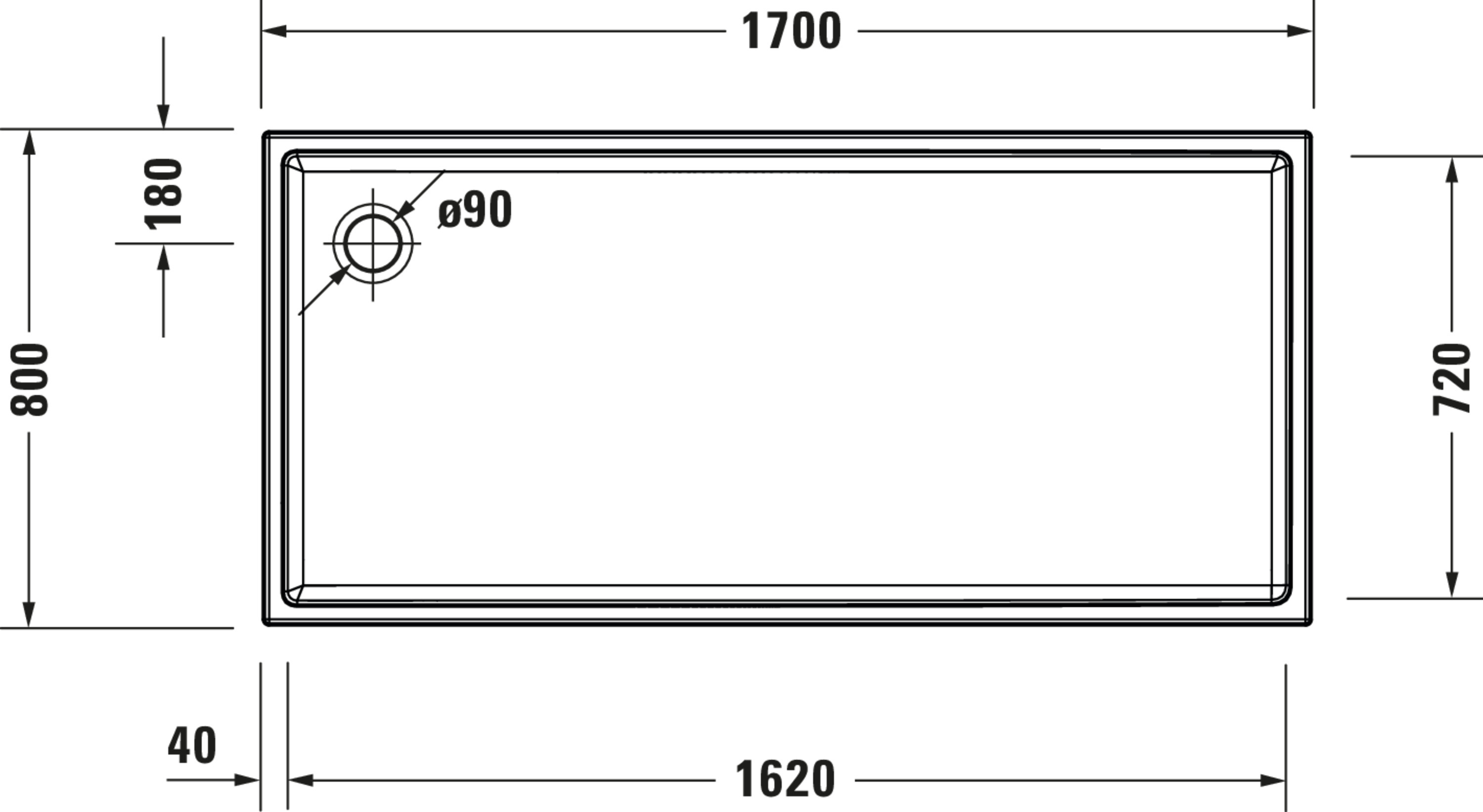 Technische Zeichnungen, Modell Nr.: 720239, Duschwanne, Weiß, 1700 x 60 x 800 mm