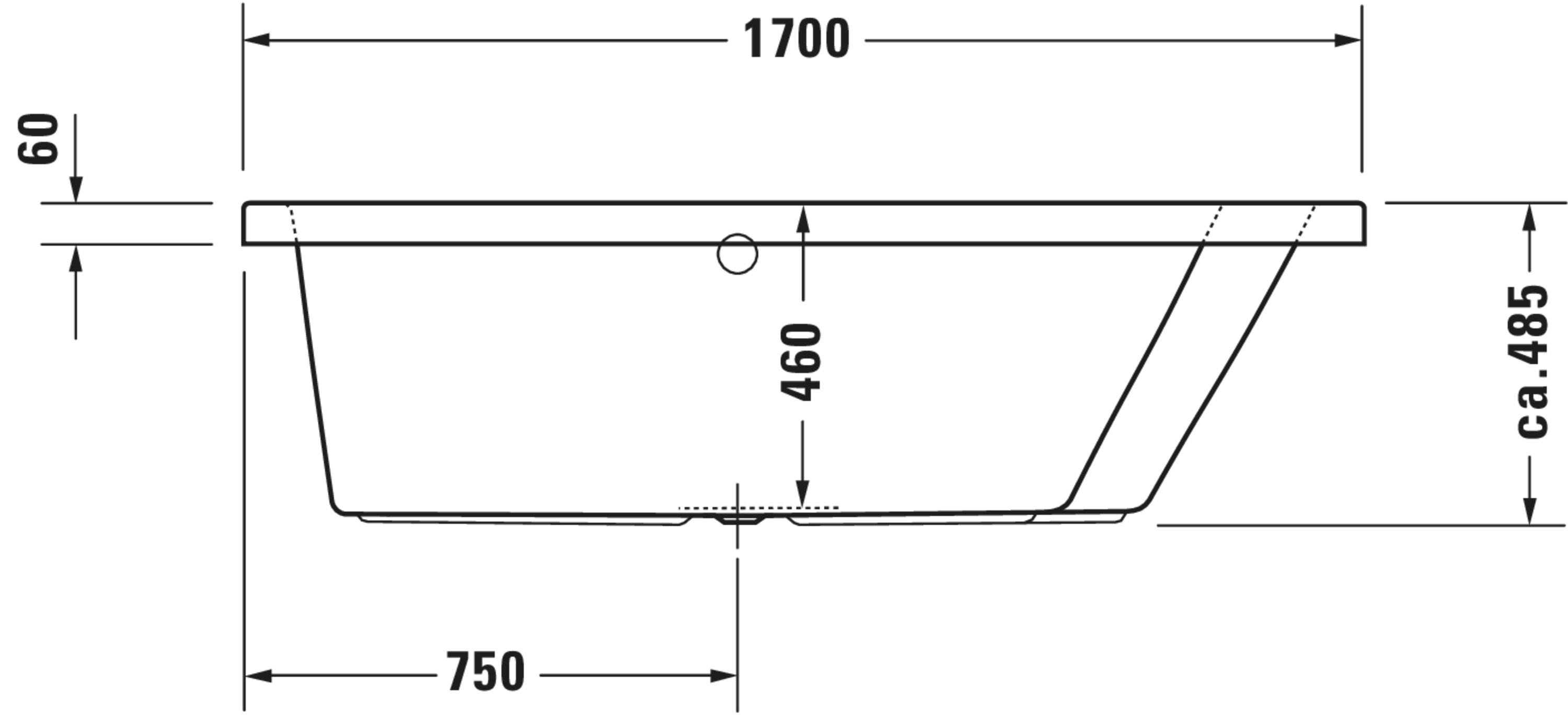 Technische Zeichnungen, Modell Nr.: 760213, Whirlwanne, Weiß, 1700 x 485 x 1000 mm