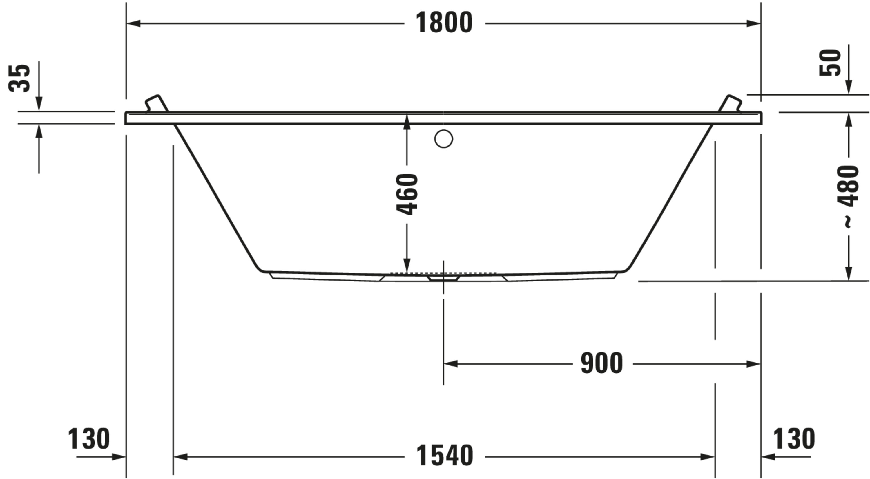 Technische Zeichnungen, Modell Nr.: 760339, Whirlwanne, Weiß, 1800 x 480 x 900 mm