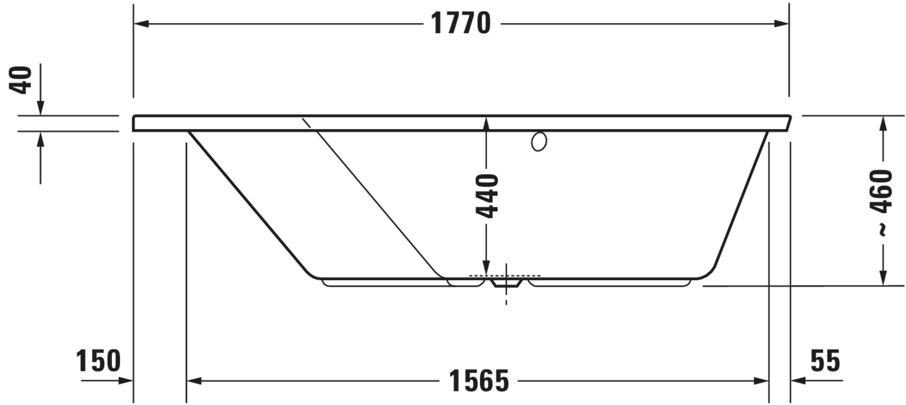 Technische Zeichnungen, Modell Nr.: 760390, Whirlwanne, Weiß, 1770 x 460 x 1300 mm