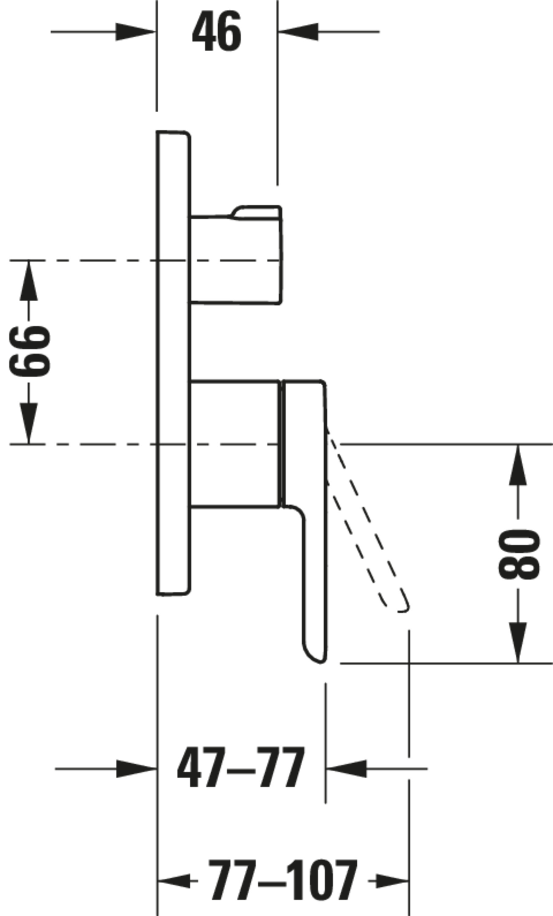 Technische Zeichnungen, Modell Nr.: C14210011, Einhebel-Brausemischer Unterputz, Chrom, 150 x 150 x 77 mm