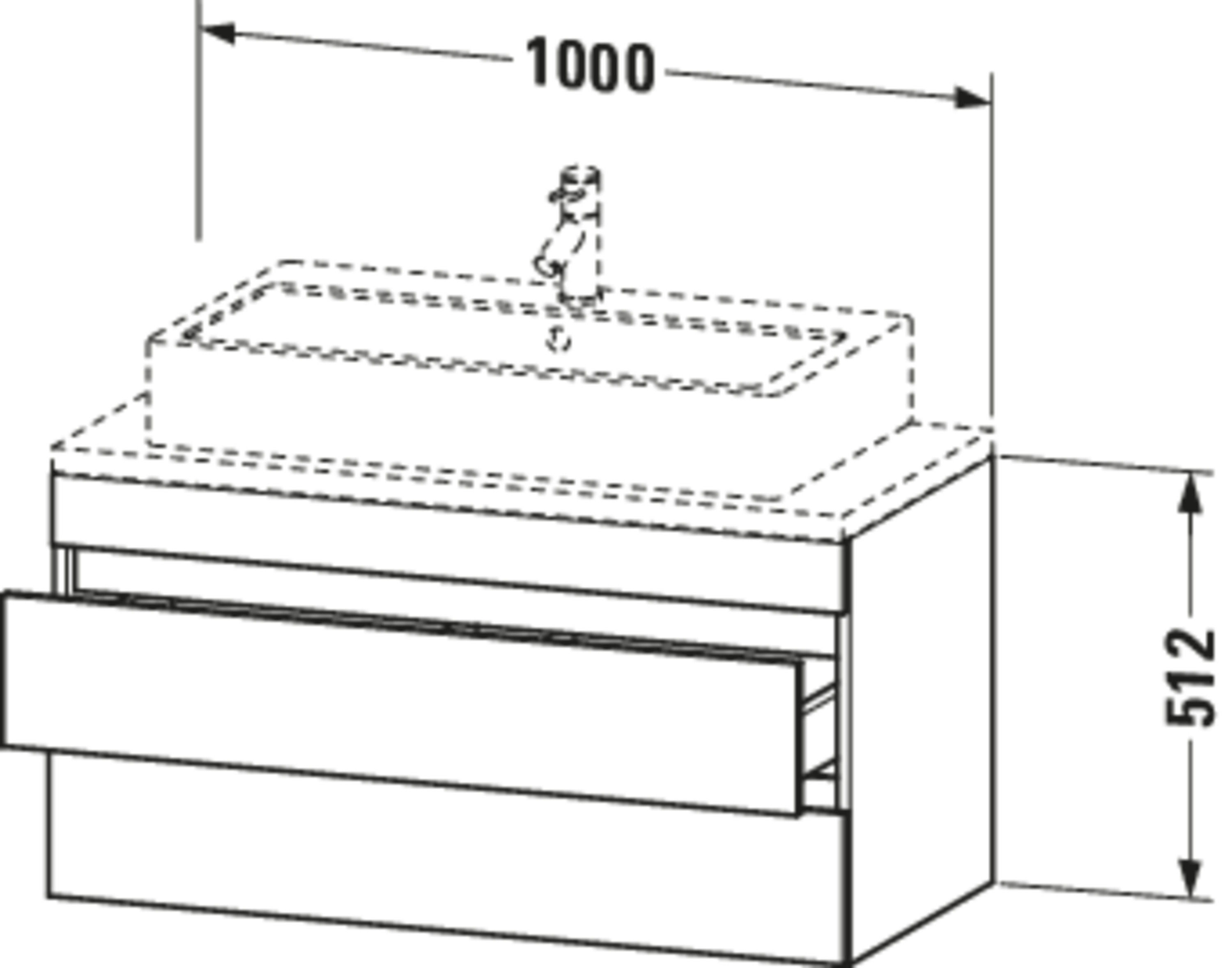 Technische Zeichnungen, Modell Nr.: DS5309, Konsolenwaschtischunterbau wandhängend, 1000 x 512 x 478 mm