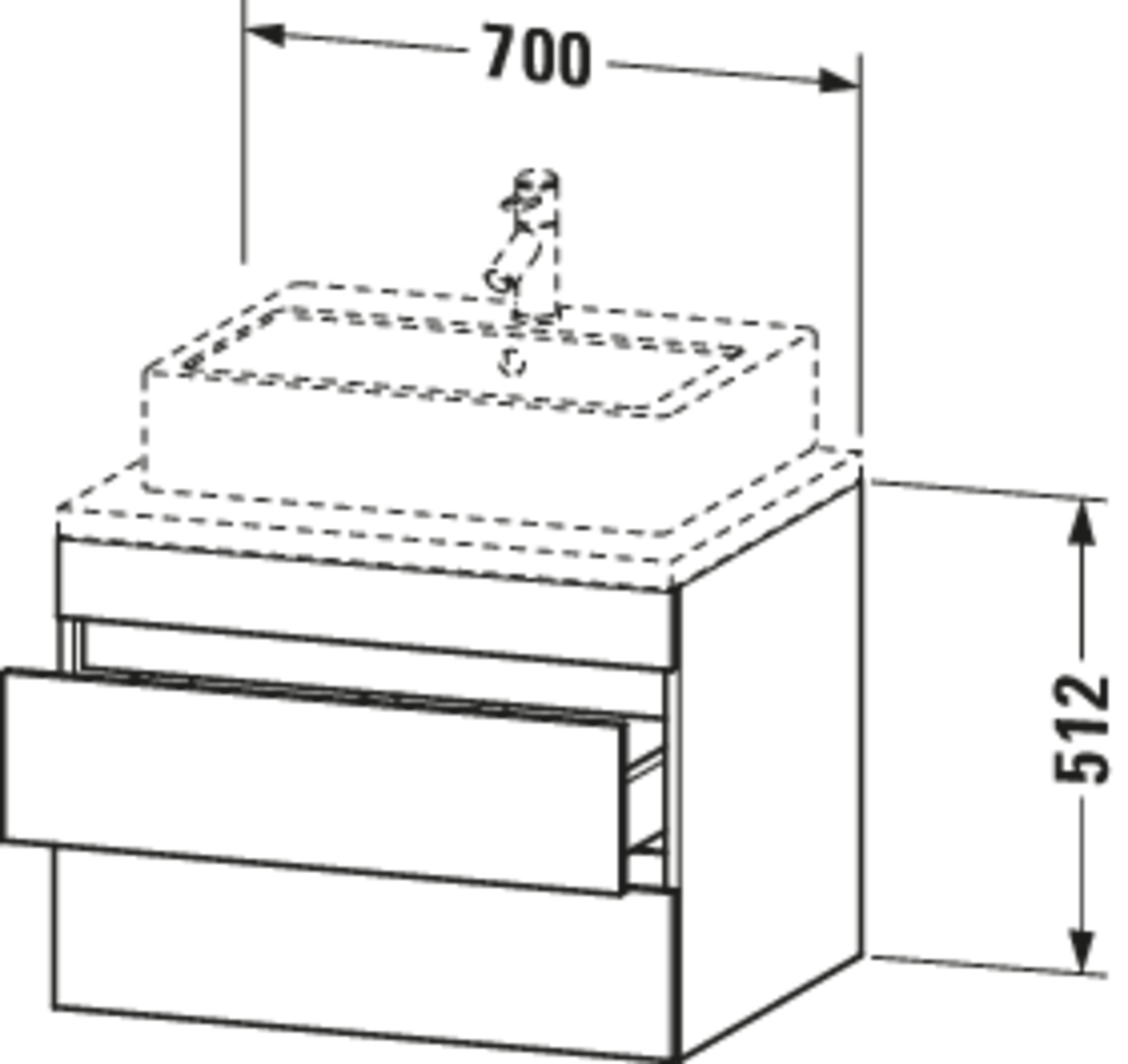 Technische Zeichnungen, Modell Nr.: DS5316, Konsolenwaschtischunterbau wandhängend, 700 x 512 x 548 mm