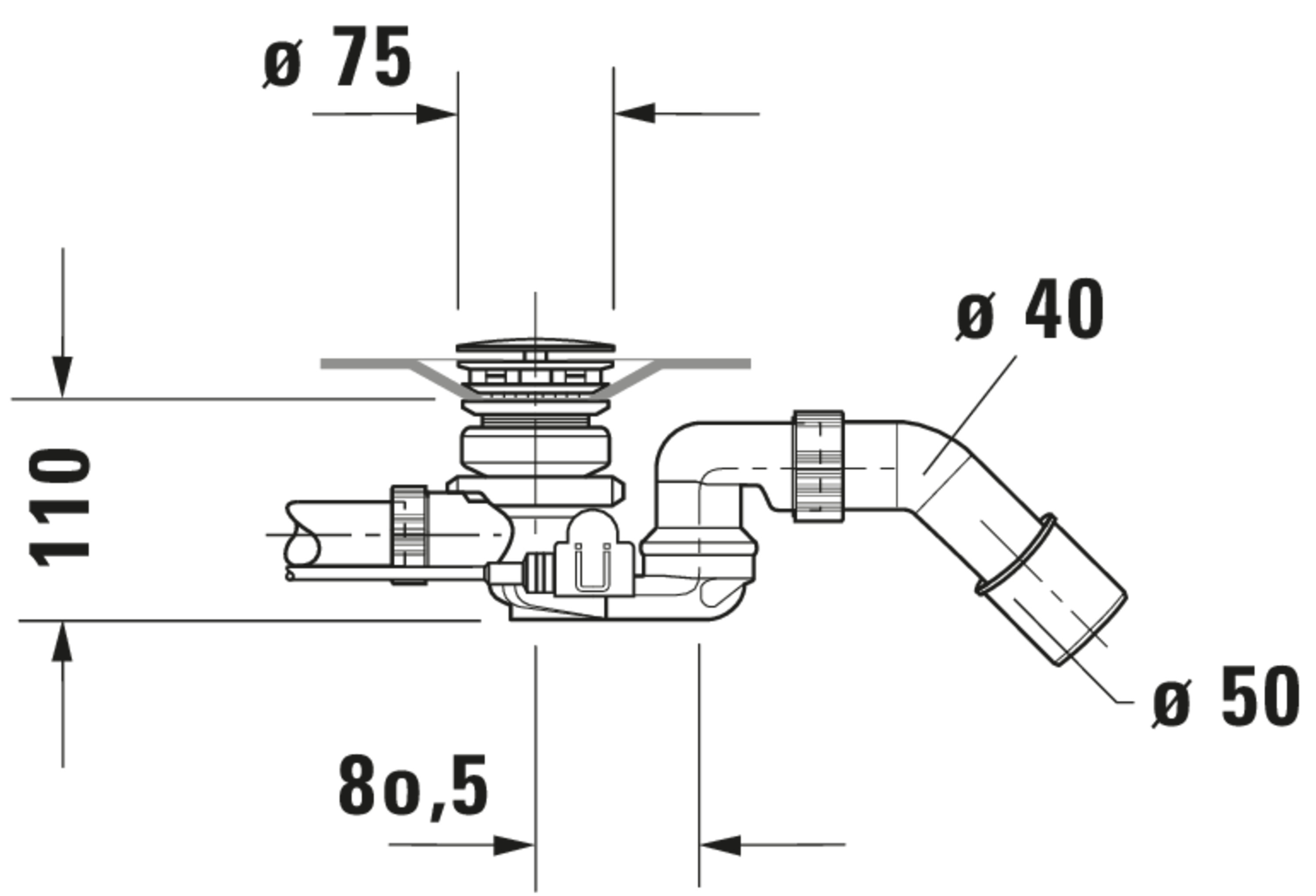 Technische Zeichnungen, Modell Nr.: 791226, Ab- und Überlaufgarnitur mit Zulauf, 460 x 570 x 80 mm