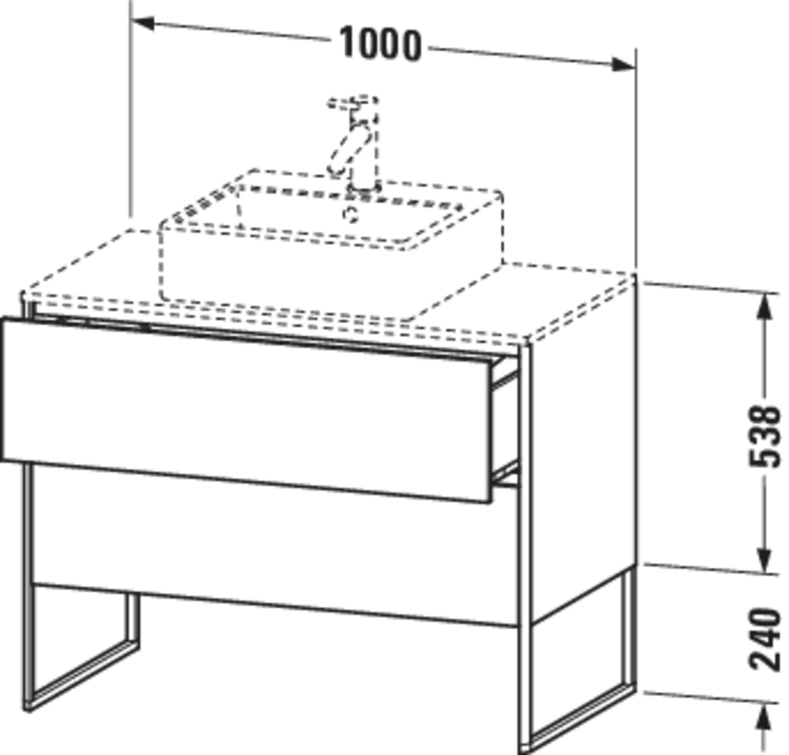 Technische Zeichnungen, Modell Nr.: XS4921, Konsolenwaschtischunterbau bodenstehend, 1000 x 778 x 548 mm