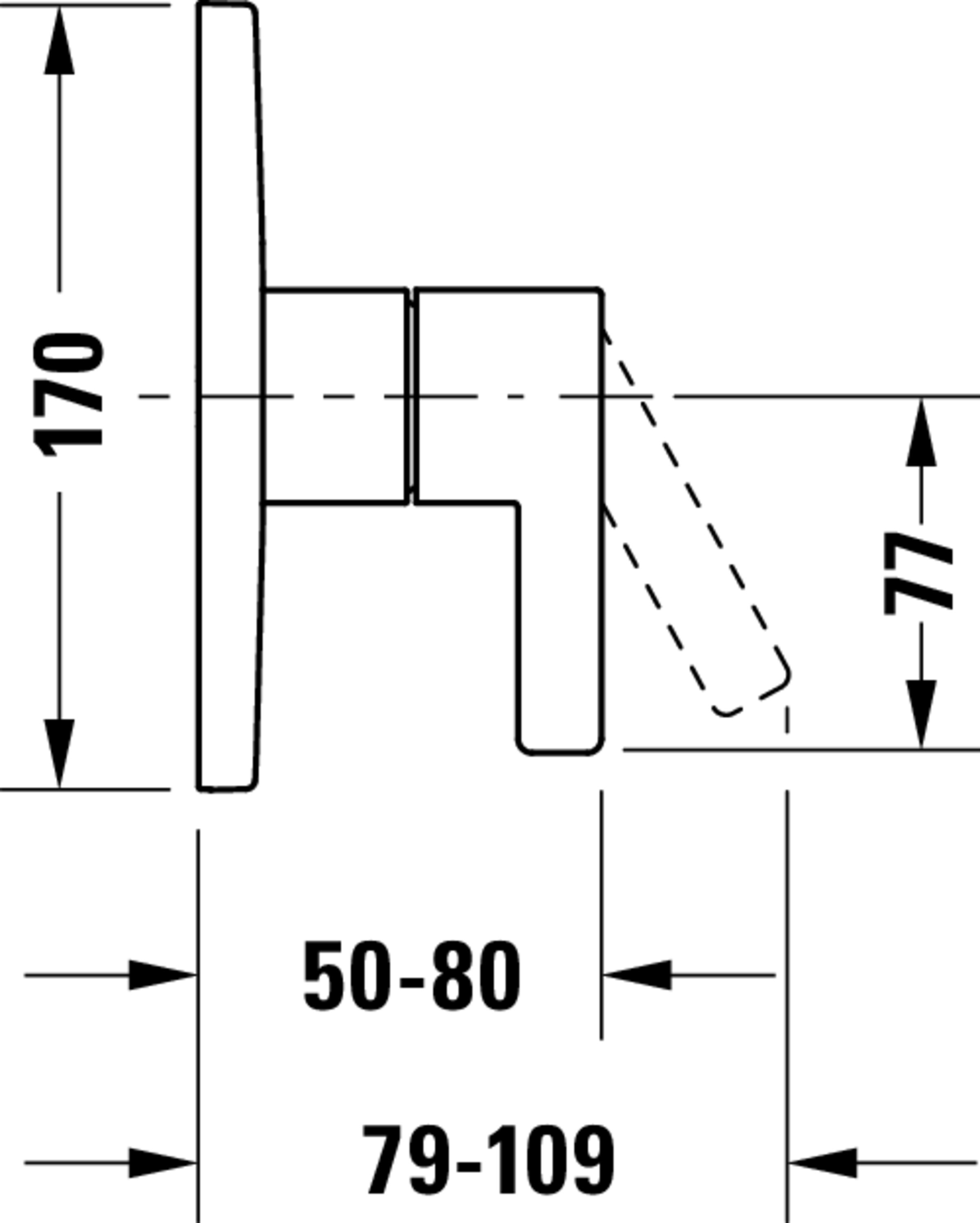Technische Zeichnungen, Modell Nr.: DE4210010, Einhebel-Brausemischer Unterputz, Chrom, 170 x 170 x 80 mm