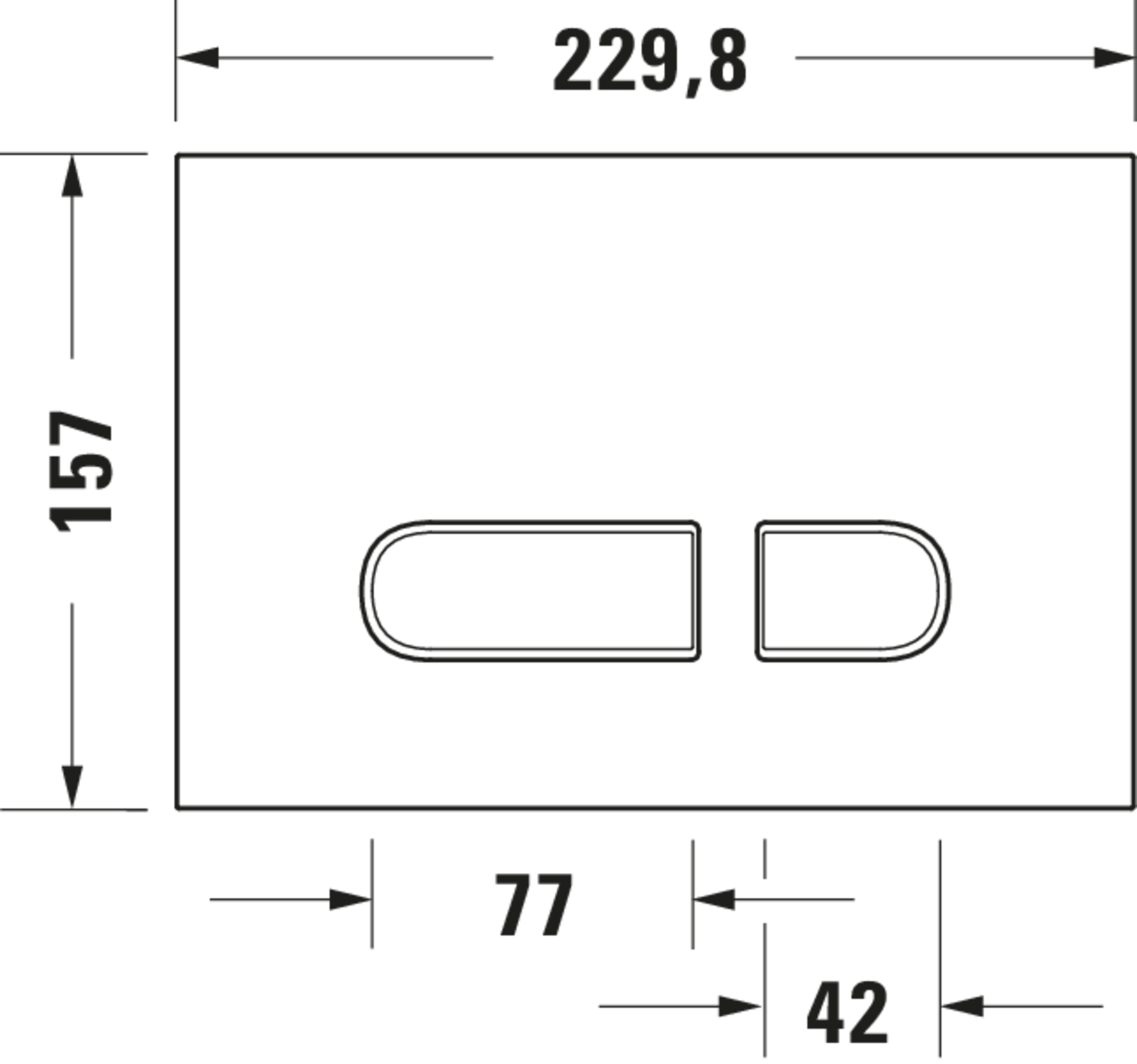 Technische Zeichnungen, Modell Nr.: WD5002, Betätigungsplatte mechanisch für WC, 230 x 157 x 14 mm