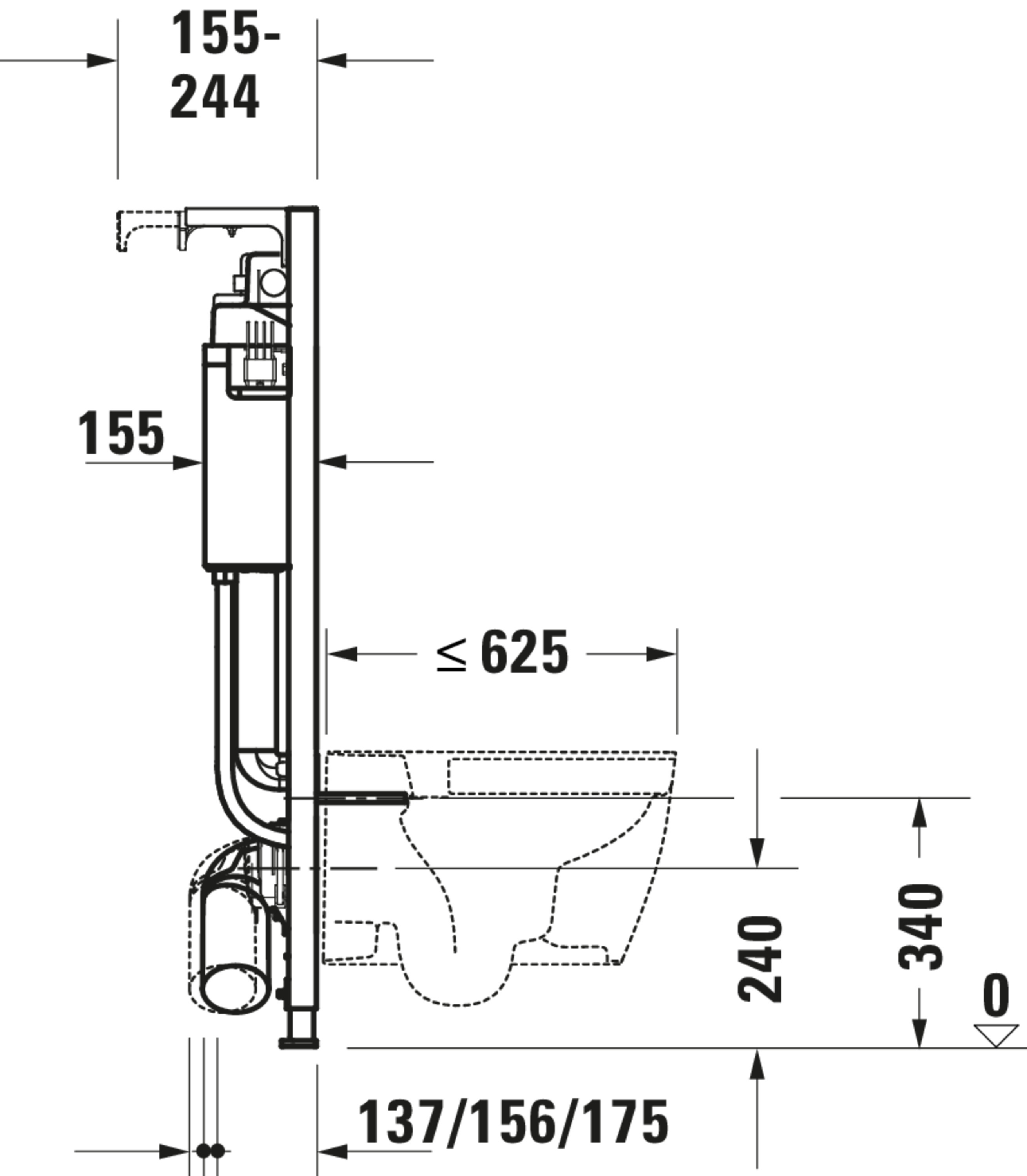 Technische Zeichnungen, Modell Nr.: WD1011, Installationselement Trockenbau für WC, 500 x 1148 x 155 mm