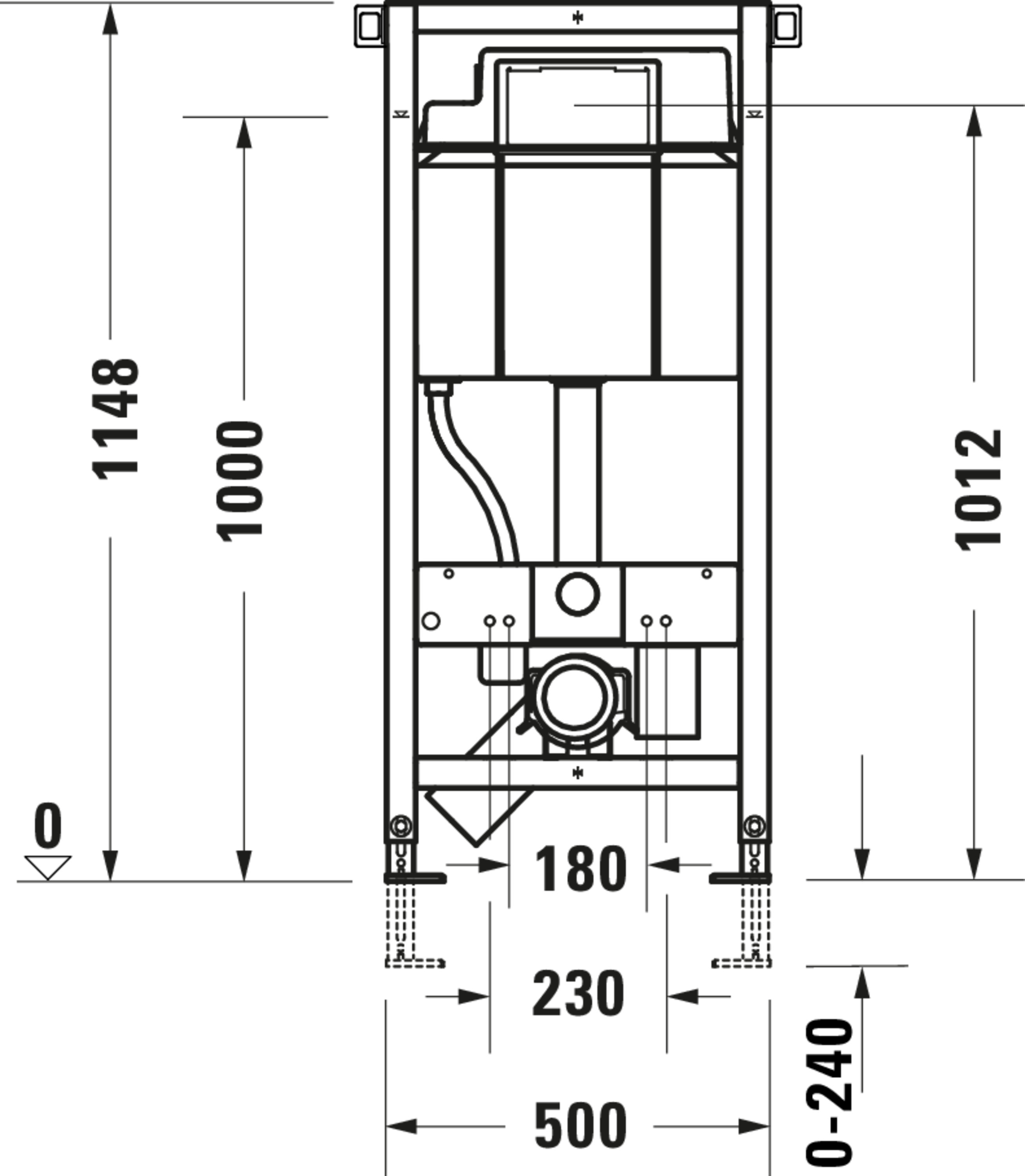Technische Zeichnungen, Modell Nr.: WD1011, Installationselement Trockenbau für WC, 500 x 1148 x 155 mm