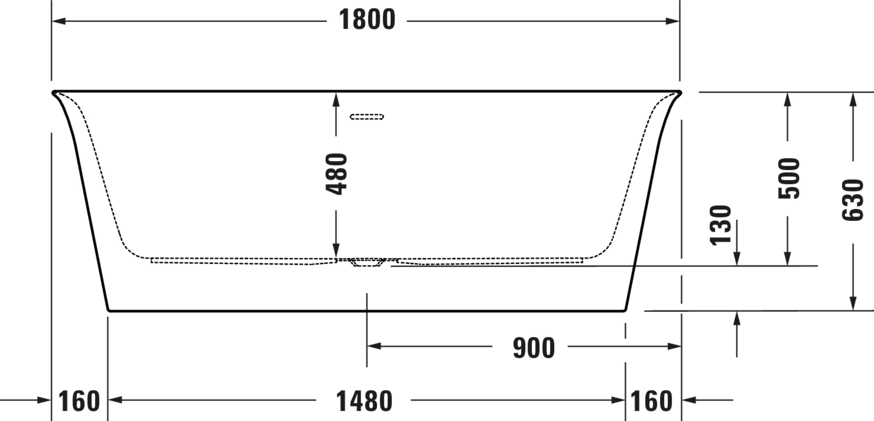 Technische Zeichnungen, Modell Nr.: 700469, Badewanne, Weiß, 1800 x 630 x 900 mm