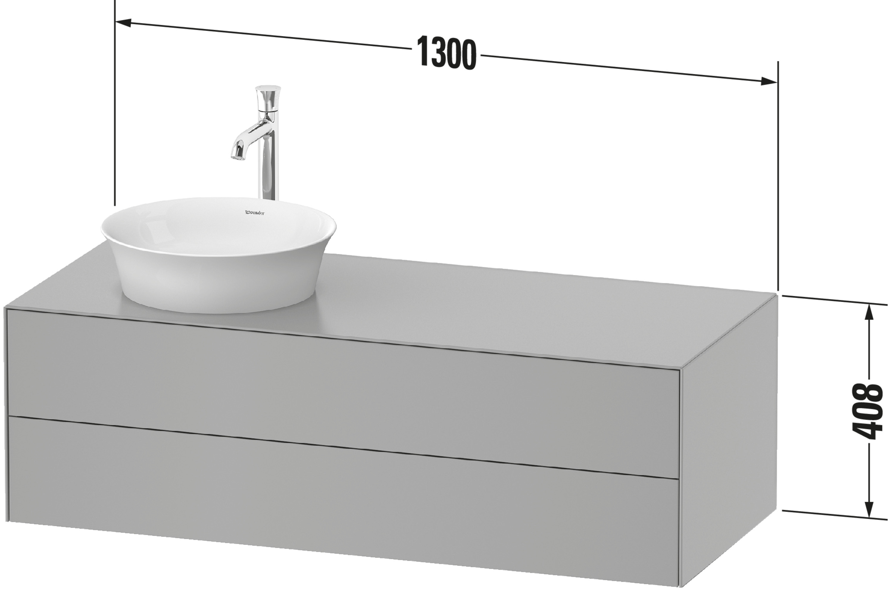 Technische Zeichnungen, Modell Nr.: WT4987, Konsolenwaschtischunterbau wandhängend, 1300 x 408 x 550 mm