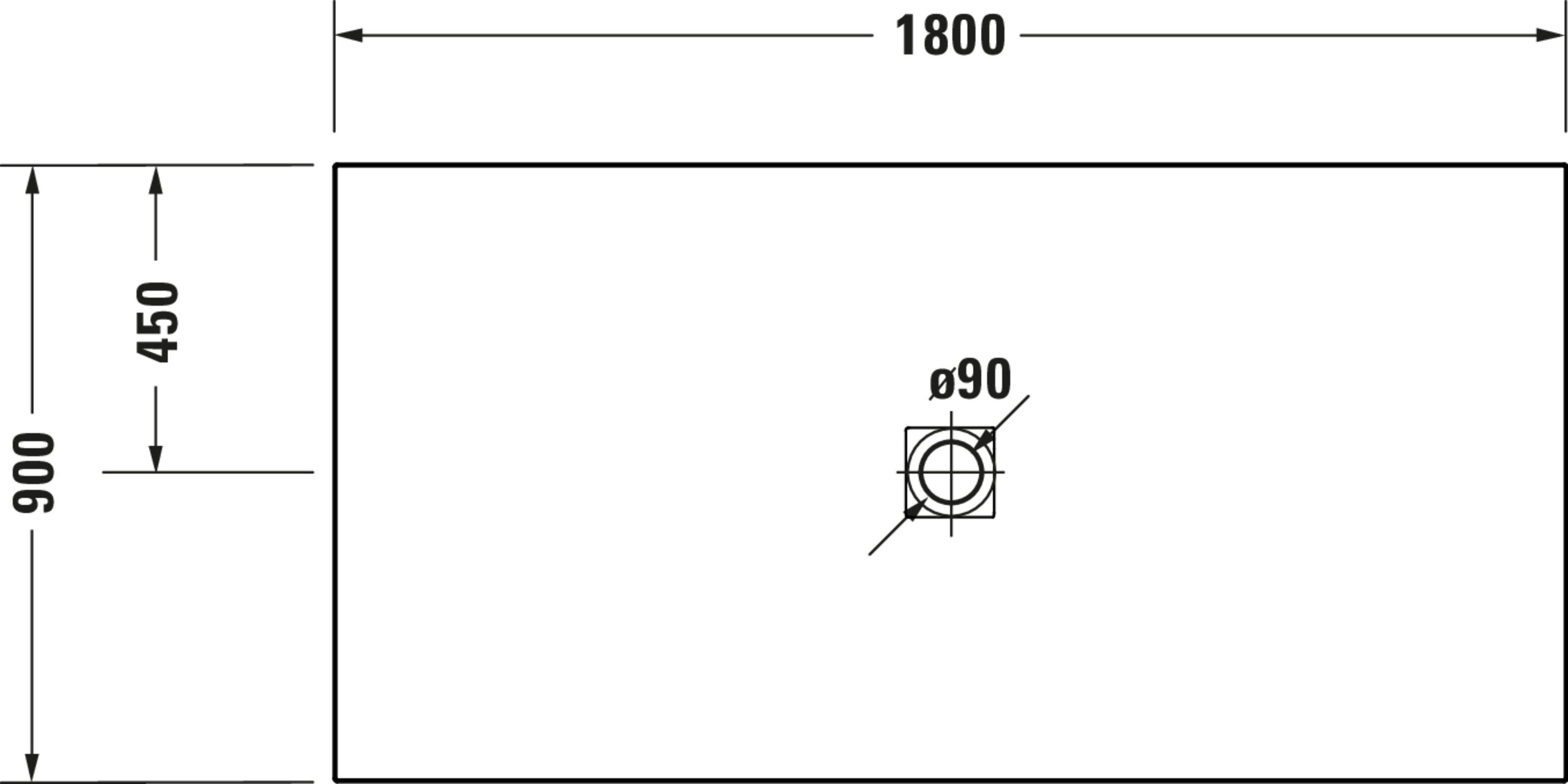 Technische Zeichnungen, Modell Nr.: 720289, Duschwanne, 1800 x 30 x 900 mm