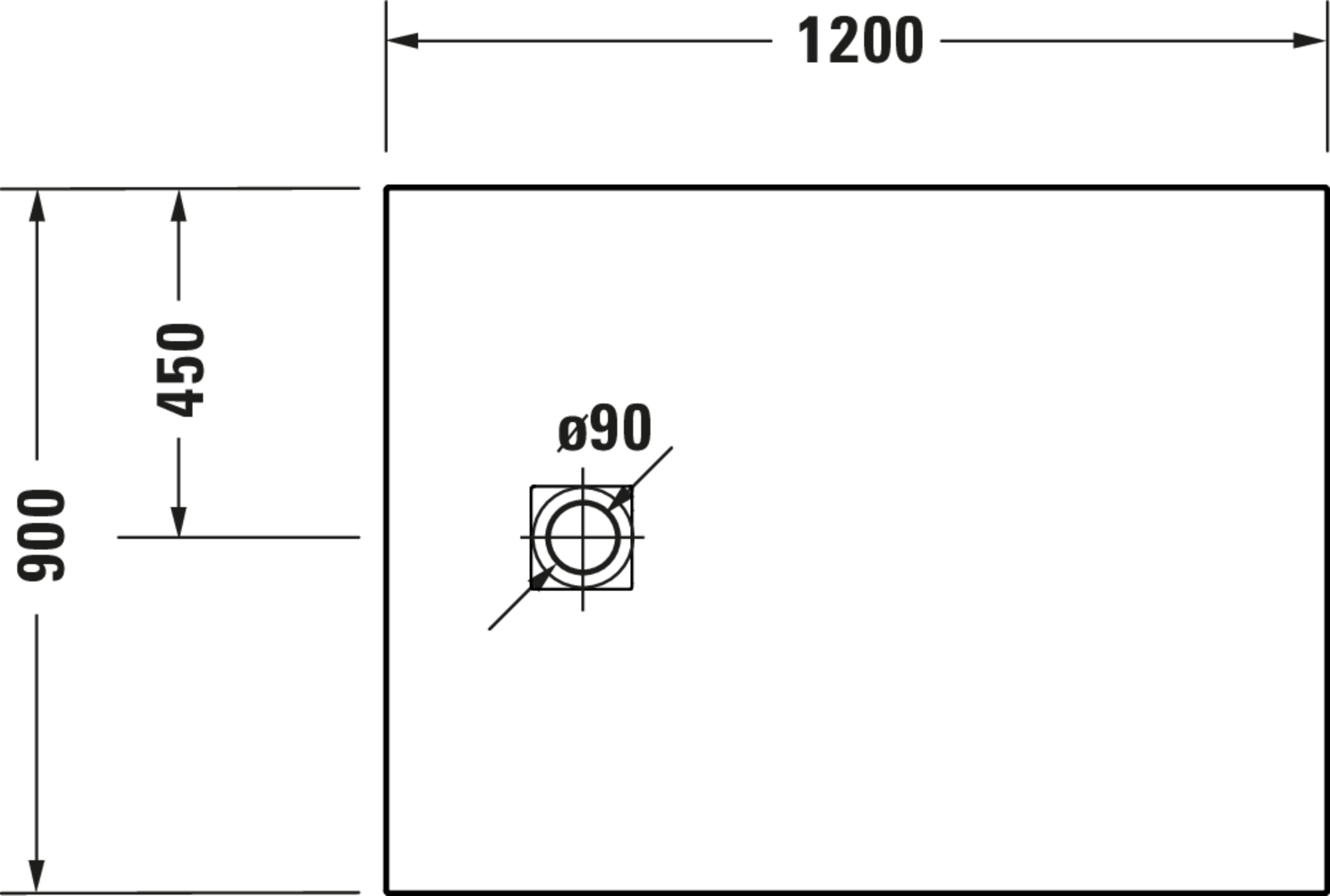 Technische Zeichnungen, Modell Nr.: 720277, Duschwanne, 1200 x 30 x 900 mm